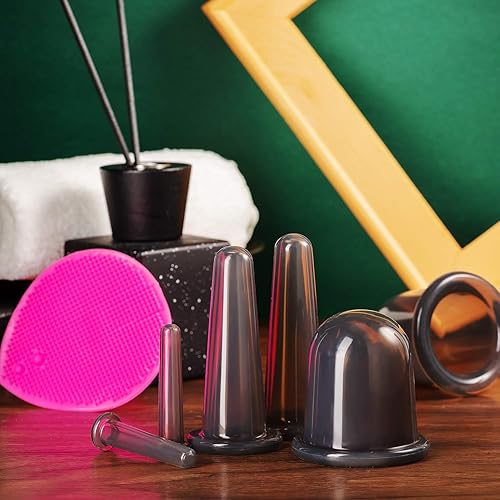 Miniatura 6 de BBTO Juego de ventosas faciales de silicona, kit de taza de masaje al vacío para cuerpo, cara, cuello, espalda y ojos, 6 tazas y cepillo exfoliante