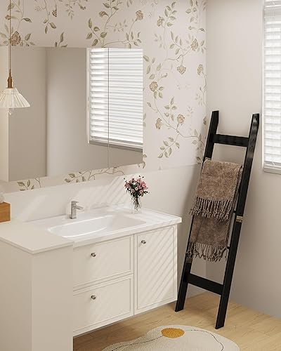 Miniatura 7 de Hzuaneri Estante de escalera para manta para dormitorio, estante decorativo de madera con 4 ganchos extraíbles, organizador de escalera de granja de