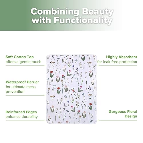 Miniatura 5 de haakaa Forro impermeable para cambiador, 100% algodón, suave y transpirable (1 unidad, 19.5 x 27.5 pulgadas, flor de miel)