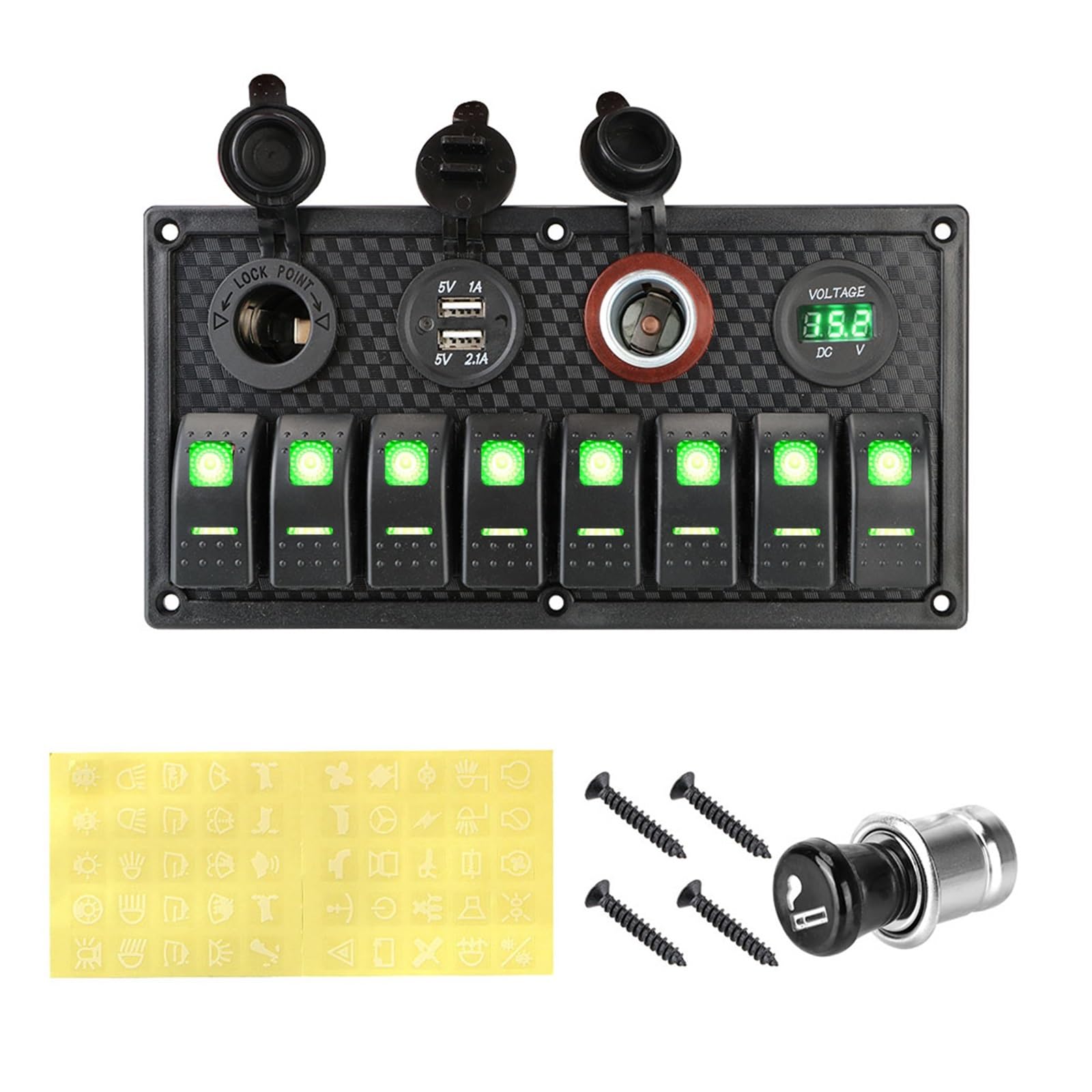 24V 12V Switch Panel 8 Pulsanti Car Light Toggle Caricabatterie USB Adattatore di Alimentazione Caravan Accessori for Barca Van Truck Trailer Marine (Color : Groen)