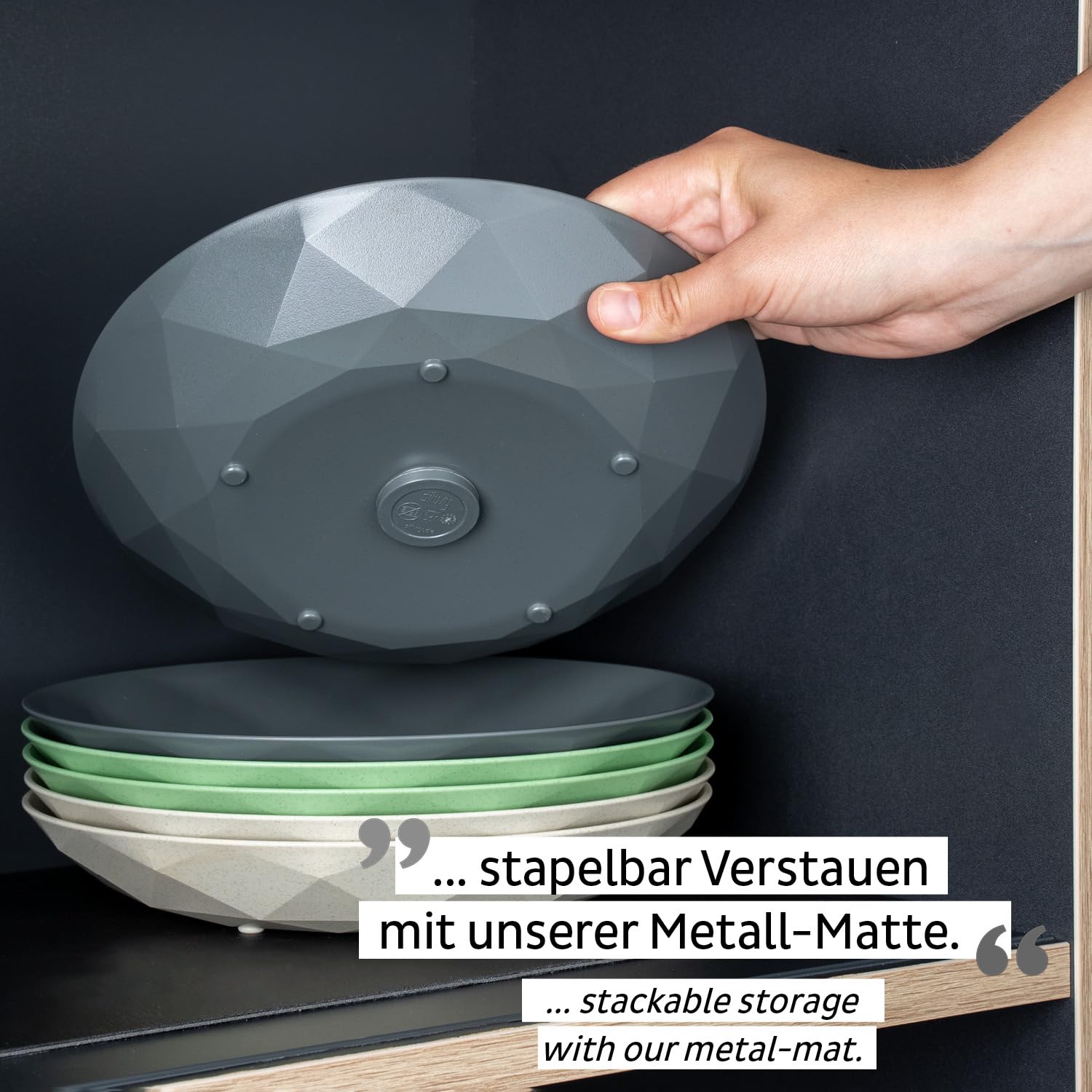 silwy® Universal-Magnet-Teller Grey (2er-Set) HIGH-TECH-Kunststoff - perfekt für Camping, Caravaning und Boating - rutschfestes Geschirr ohne jegliches Klappern stapelbar