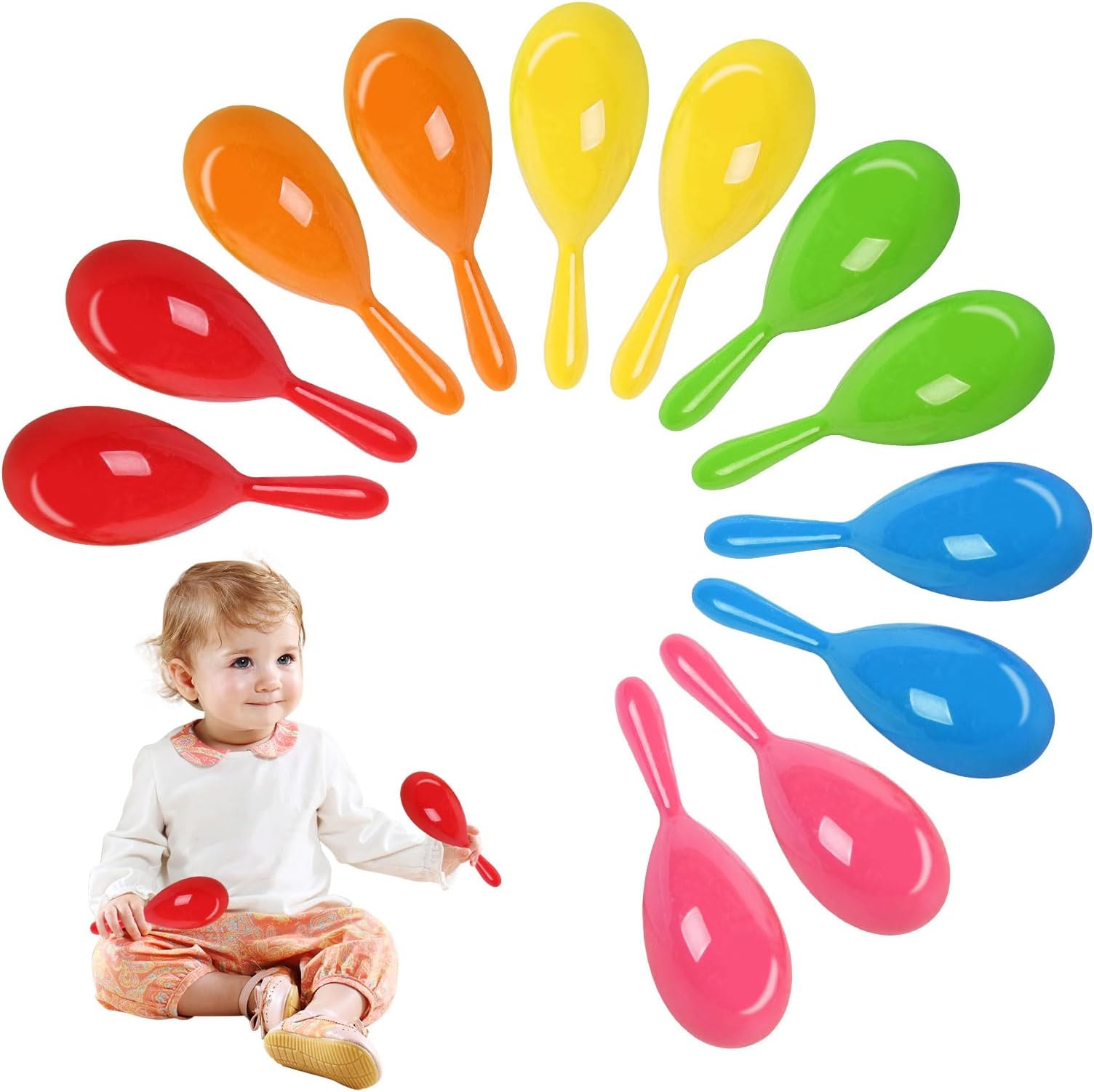 Maracas,12 pcs Baby Maracas,Colorful Plastic Musical Maracas Baby,Baby Maracas Baby Sensory for Kids Musical Instruments, Baby Shaker for School and Music Learning Class Party