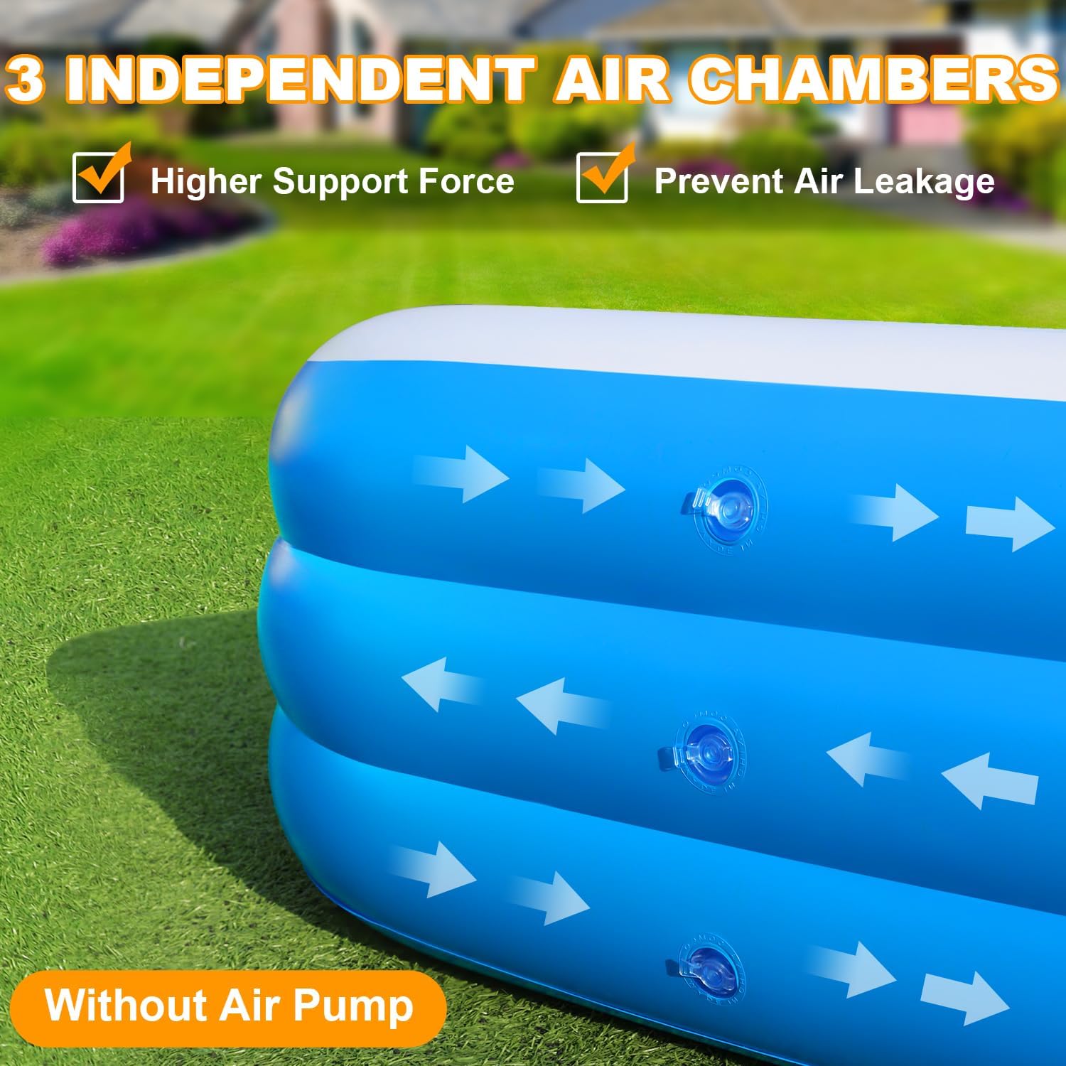 Large Inflatable Pool for Adults, 120" X 68" X 20" Blow-up Pools Swimming Pool, 2025 Upgraded Extra Oversized Thickened Family Pools for Backyard (Without Air Pump)