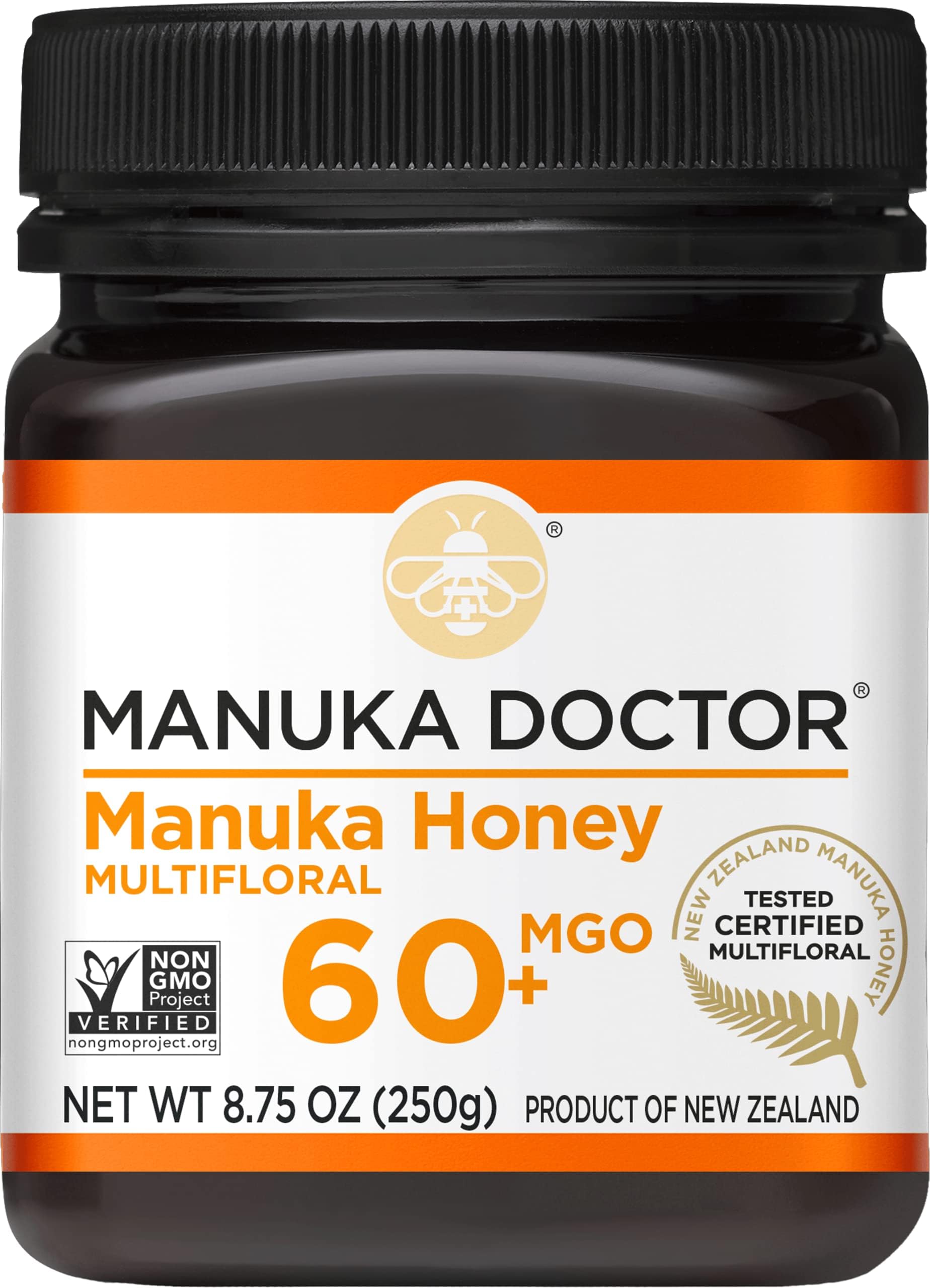 MGO 60+ Manuka Honey Multifloral, 100% Pure New Zealand Honey. Certified. Guaranteed. Raw. Non-GMO (8.75oz)