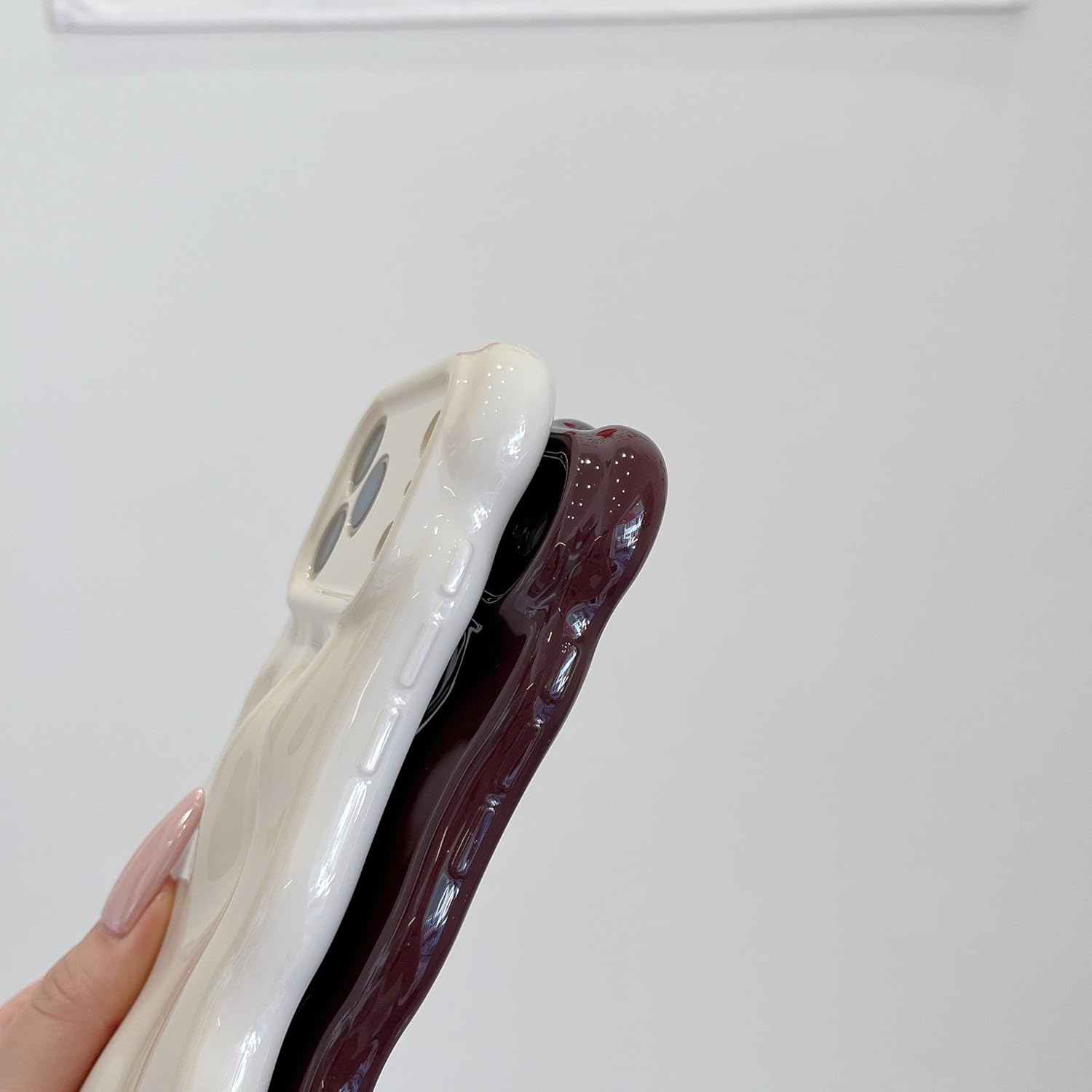 UEEBAI Ripple Case for iPhone 17 Pro, Cute Silver Cover Wave Shape for iPhone Case Pretty Aesthetic 3D Phone Cover, Water Ripple Shell 3D Chrome Design for Women and Girl, Wine Red - Image 6