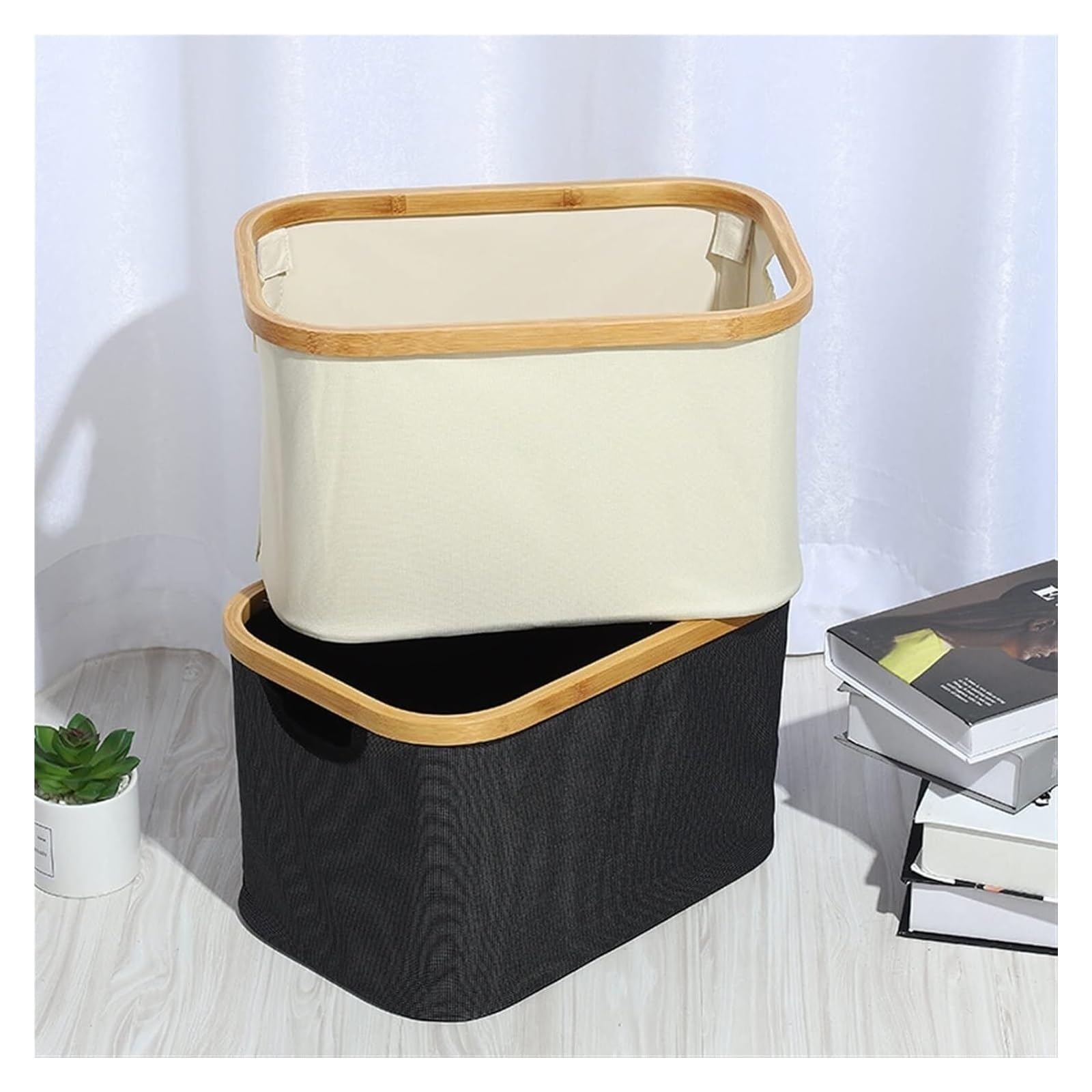 Cesto Contenitore per Cucina e Lavanderia, Impermeabile, Pieghevole, con Coperchio e Maniglia, in bambù, Grande, Multifunzione, per Vestiti sporchi, Giocattoli e detriti.