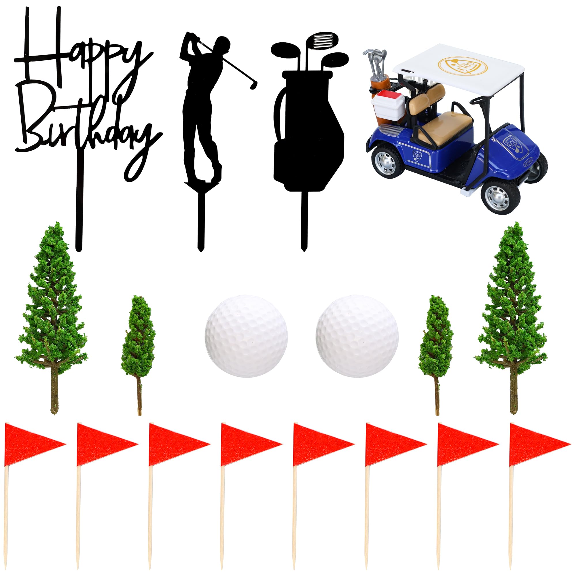 Gyufise 22Pcs Golf Cake Decorations Golf Cart Cake Toppers Heading for The Green Cake Topper for Golfers with Cart Flag Golf Ball for Golf Theme Party Supplies Blue - Image 3