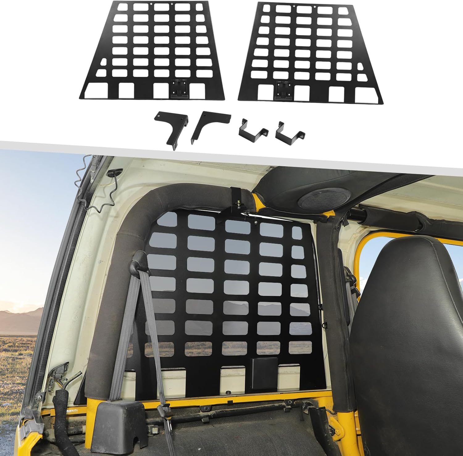 Jimen Fit for Jeep Wrangler TJ 1997-2006, 2PCS Rear Side Window Molle Panel Cargo Storage Rack