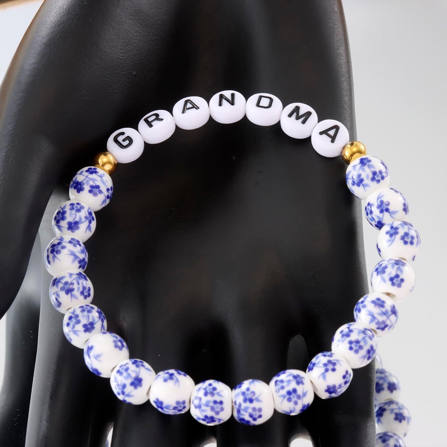Kivosliviz Grandma Bracelet for Women Blue Beads Stretch from Granddaughter Birthday Gift Best Grandma Bracelets - Image 7