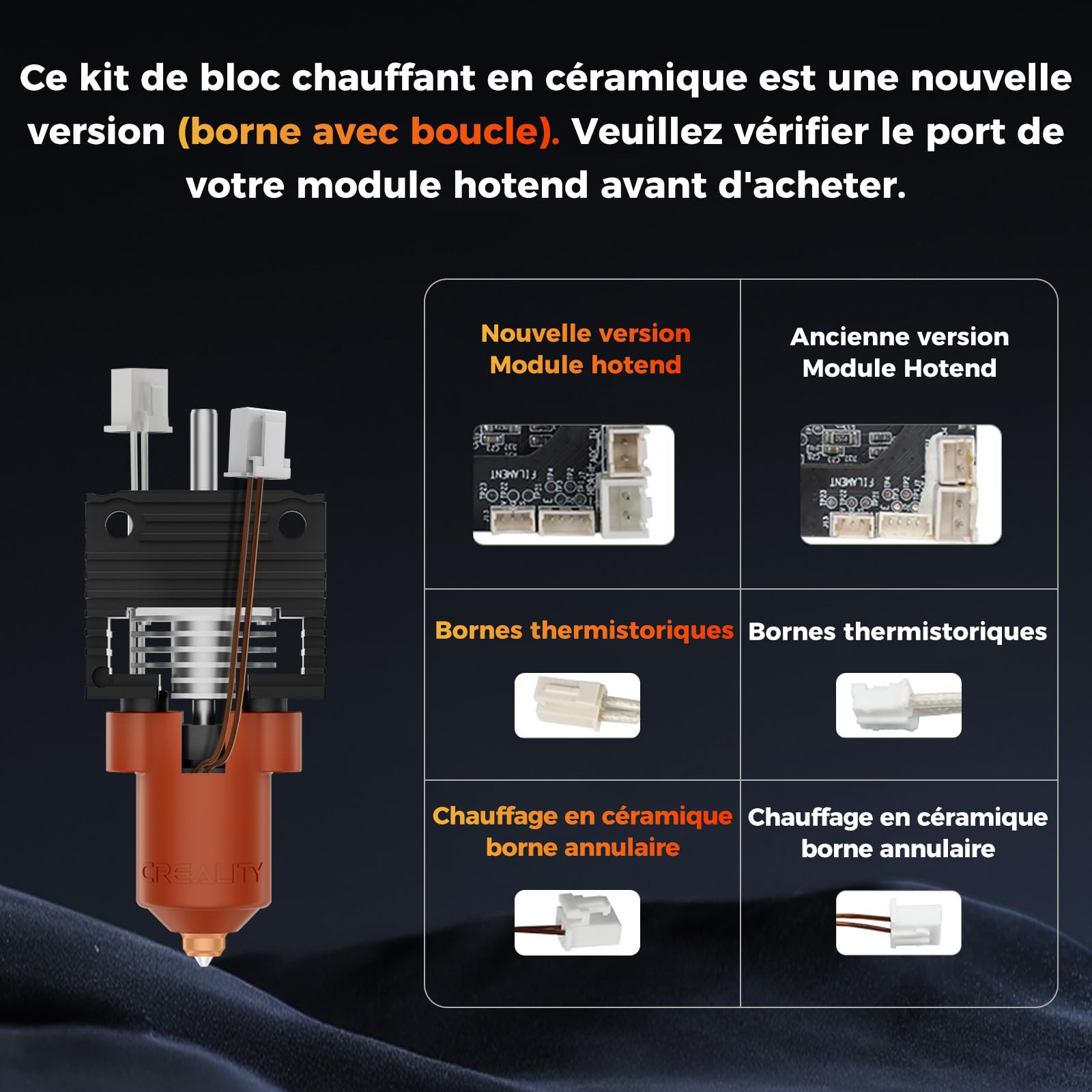 Creality Kit de mise à niveau officiel Hotend K1 Max/K1/K1 SE/K1C avec bloc de chauffage en céramique, raccord avec boucle, kit officiel de buses Unicorn Quick-Swap pour hotend d’imprimante 3D de la
