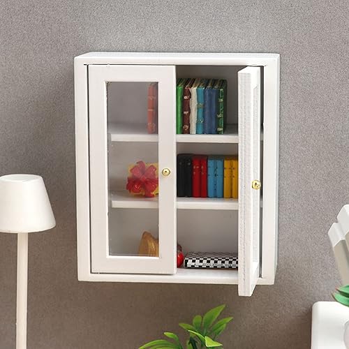 Miniatura 4 de Gabinete de pared para casa de muñecas 112, gabinete de cocina miniatura de madera para accesorios de casa de muñecas (blanco)