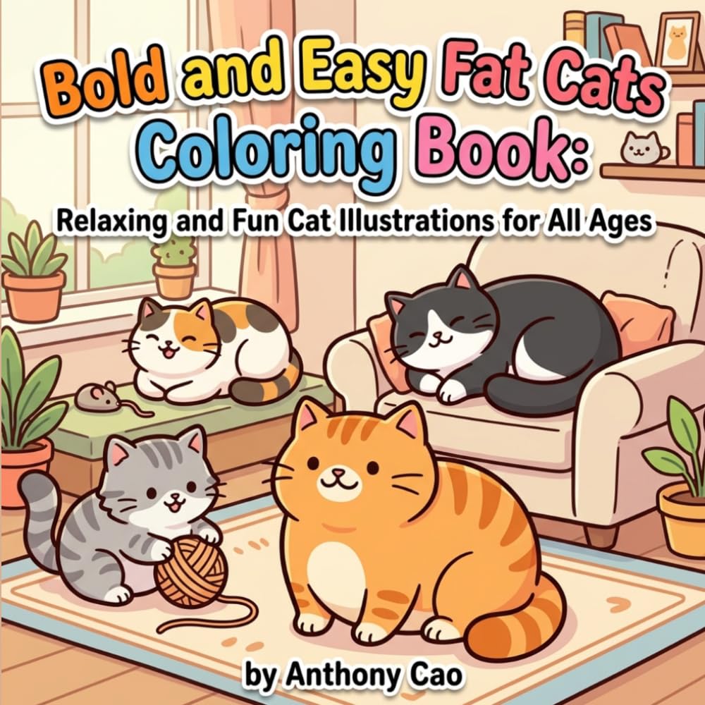 Bold and Easy Fat Cats Coloring Book: Relaxing and Fun Cat Illustrations for All Ages: Stress-Relief Activity Book with Large, Adorable Cat Designs for Beginners and Cat Lovers
