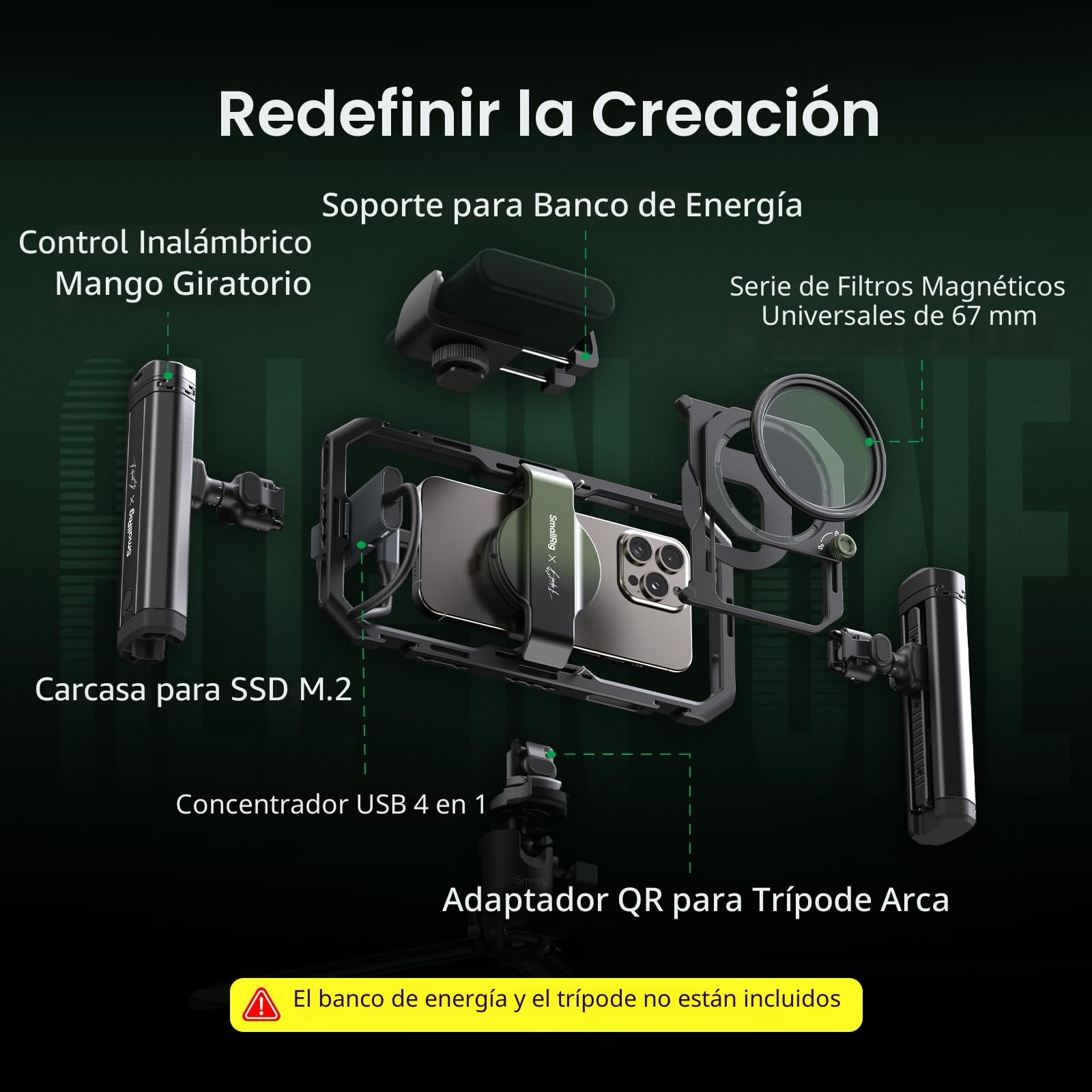 SMALLRIG x Brandon Li Kit de Video Móvil Todo en Uno, Kit de Plataforma de Video para Teléfono de Liberación Rápida Universal para iPhone, para Samsung y para Pixel - 4596