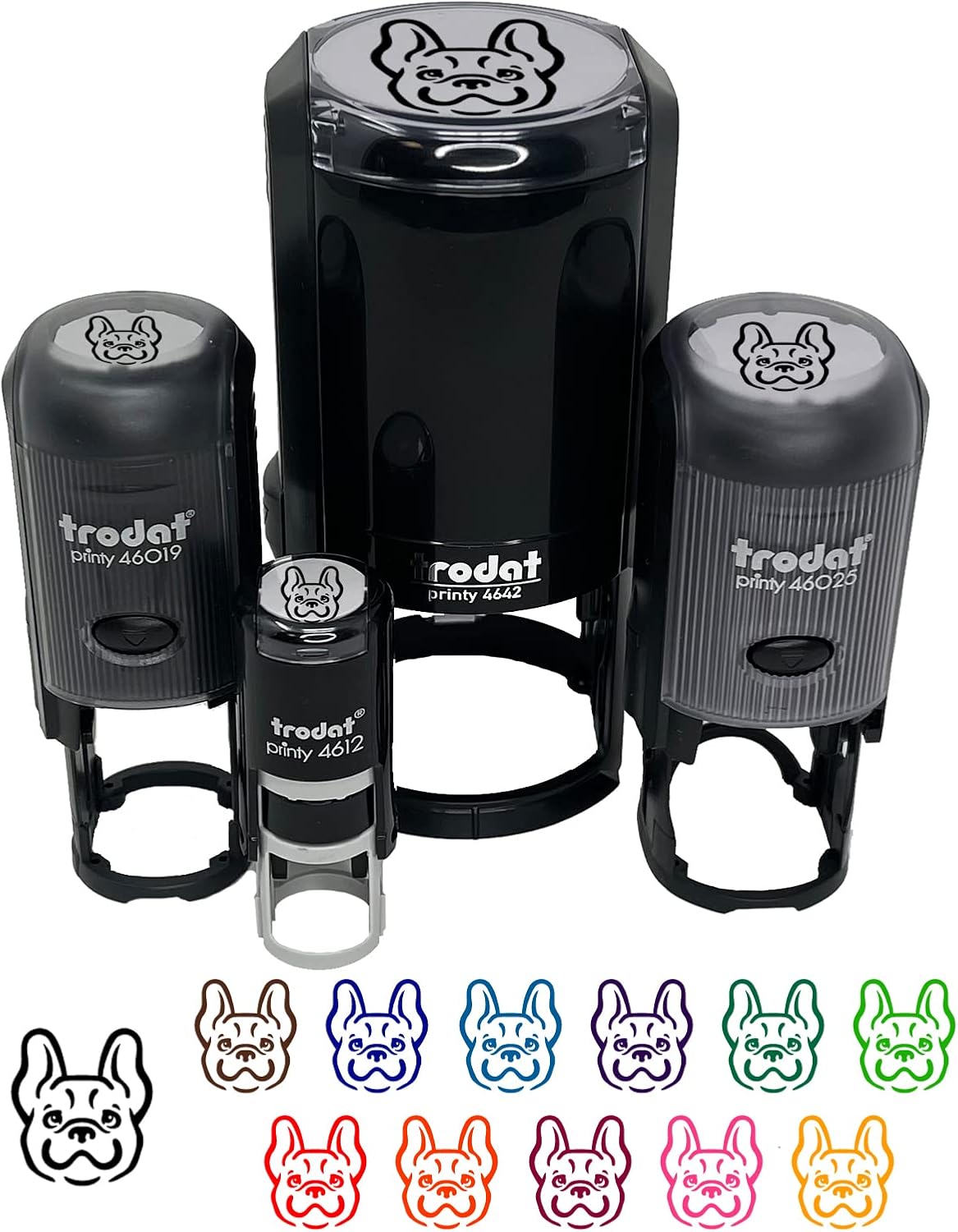 Happy French Bulldog Frenchie Dog Head Self-Inking Rubber Stamp Ink Stamper for Stamping Crafting Planners - 1-1/2 Inch Large - Blue Ink