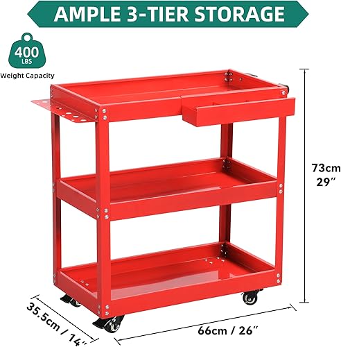 Miniatura 3 de YITAHOME Carrito de herramientas de 3 niveles con ruedas, carrito de servicio de metal rodante con destornillador, tabla colgante y caja de