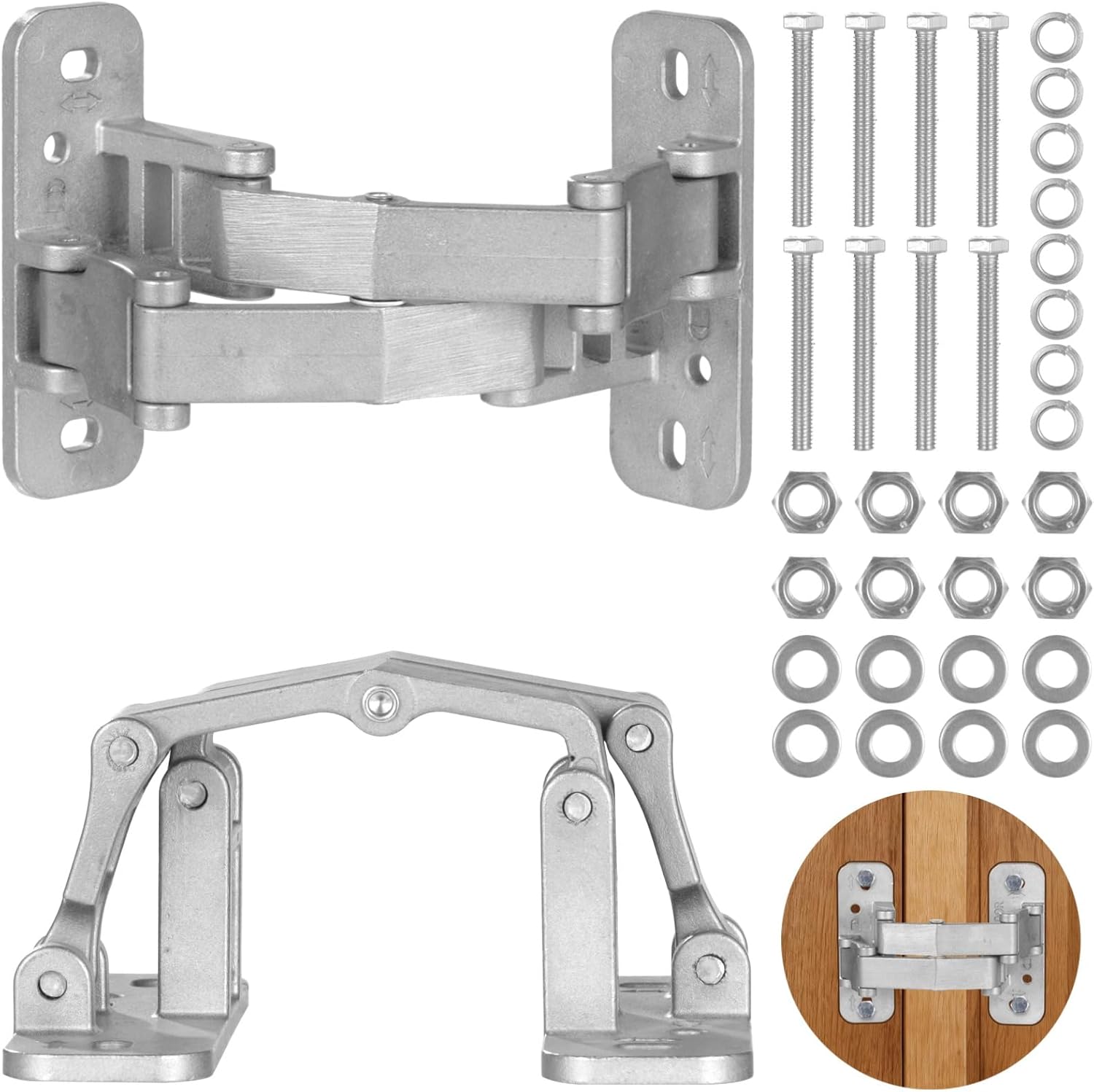 2 Pcs Heavy Duty Hinges, Stainless Steel Hidden Doors with 180 Degree Opening, Each Hinge Holds up to 275 Lbs, Door Hinges for Inset Doors, Stone Doors
