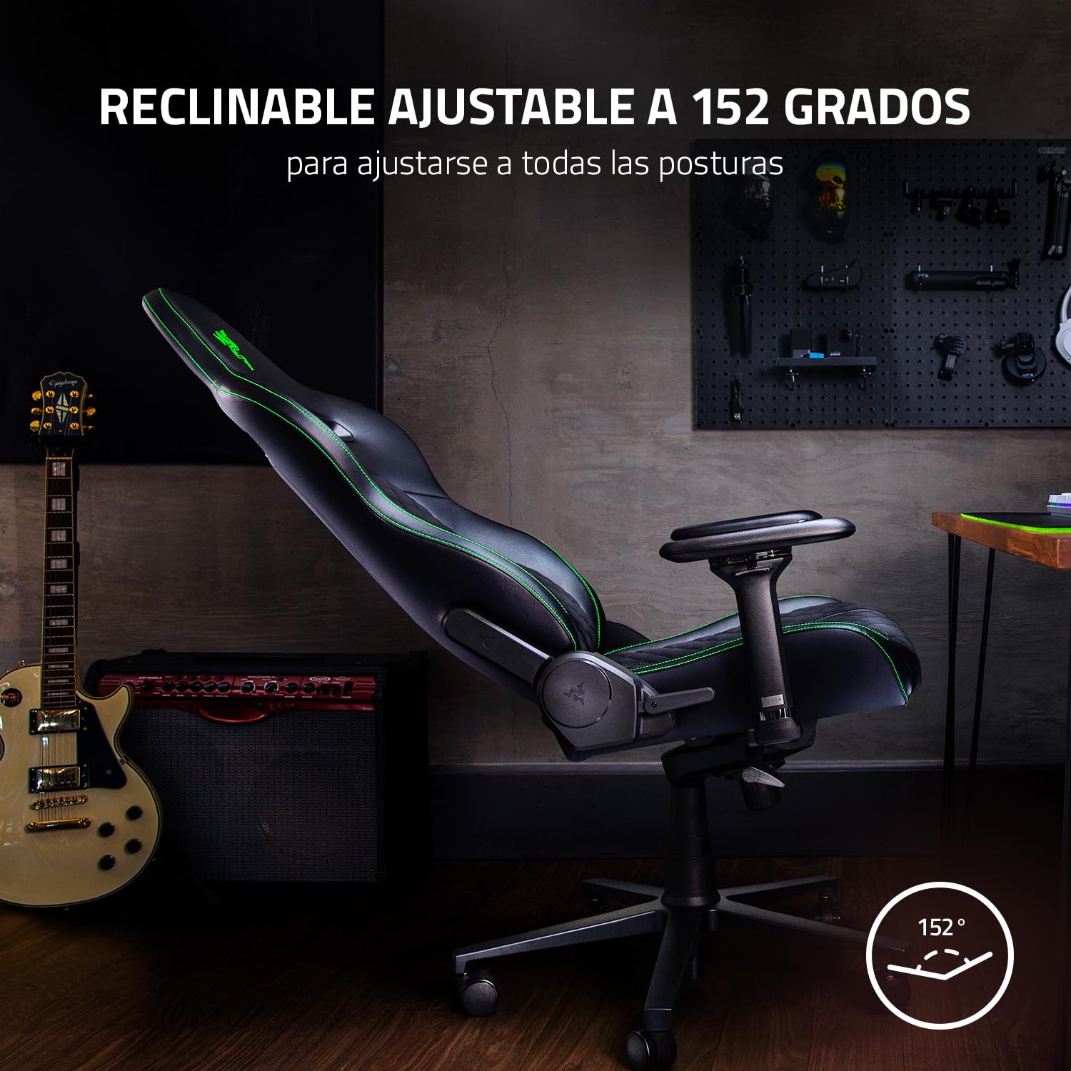 Enki X - Silla para juegos con soporte lumbar integrado, silla de escritoriode oficina (cuero sintético multicapa, relleno de espuma, almohadilla para la cabeza, altura ajustable) Verde