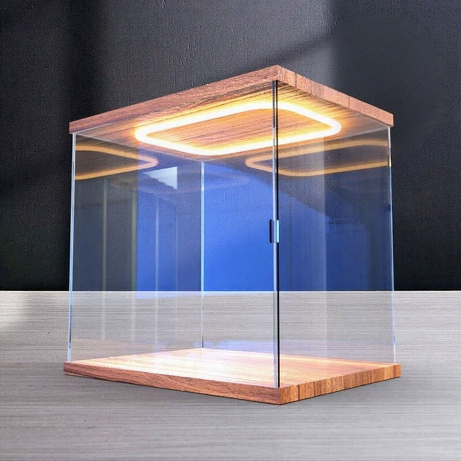 Vitrina Expositora Caja Expositora de Acrílico Transparente en Forma de Cubo 10 15 20 30 40 y 50 Cm, Vitrina Iluminada, Contenedor de Almacenamiento de Escritorio, Cubierta Apilable a Prueba de Polvo(
