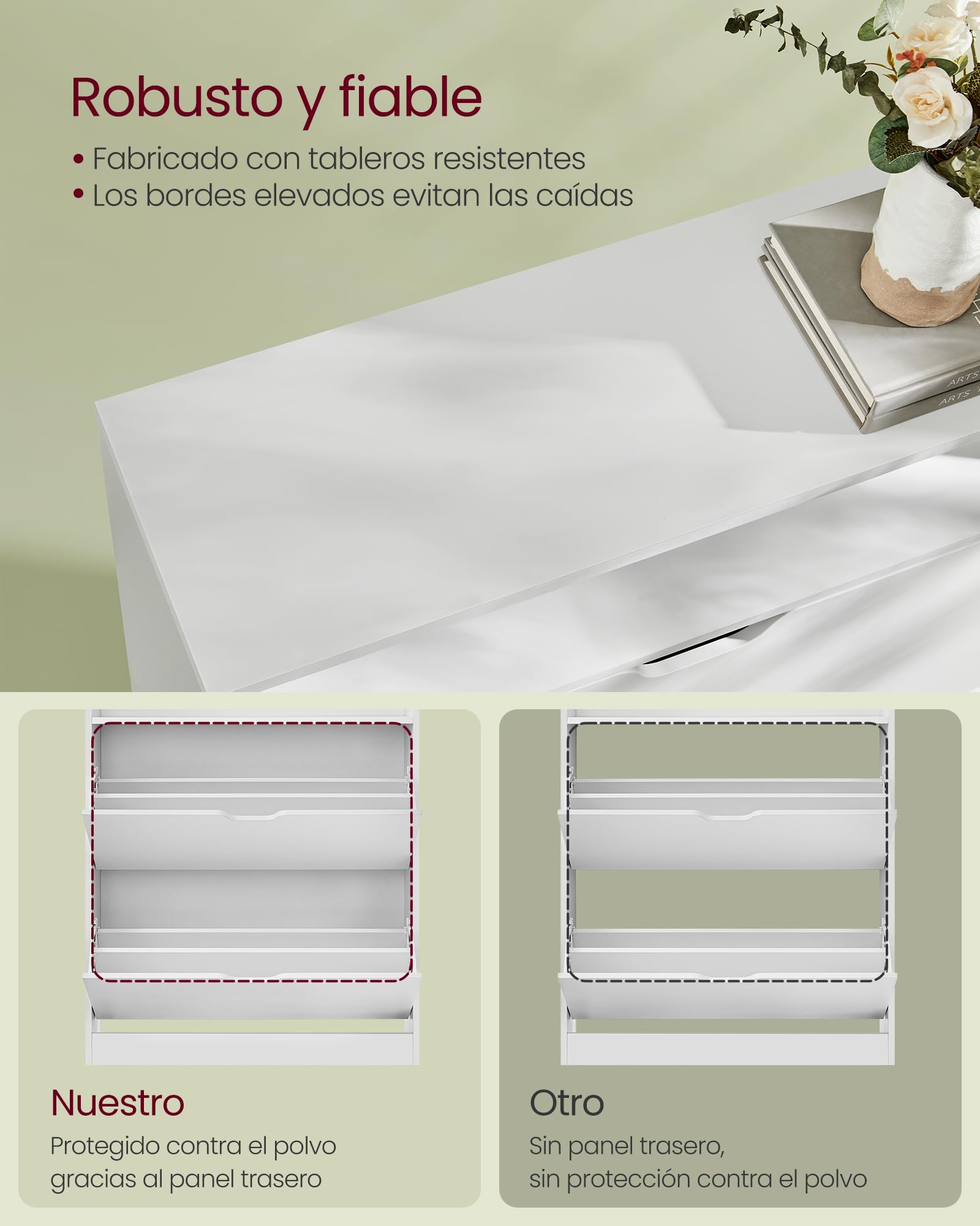 VASAGLE Zapatero 2 Compartimientos, Zapatero con Puerta Abatible, Organizador de Zapatos, Estante, División Ajustable, 11-16 Pares de Zapatos, Pasillo, 24 x 80 x 102 cm, Blanco Nube LBC048W01