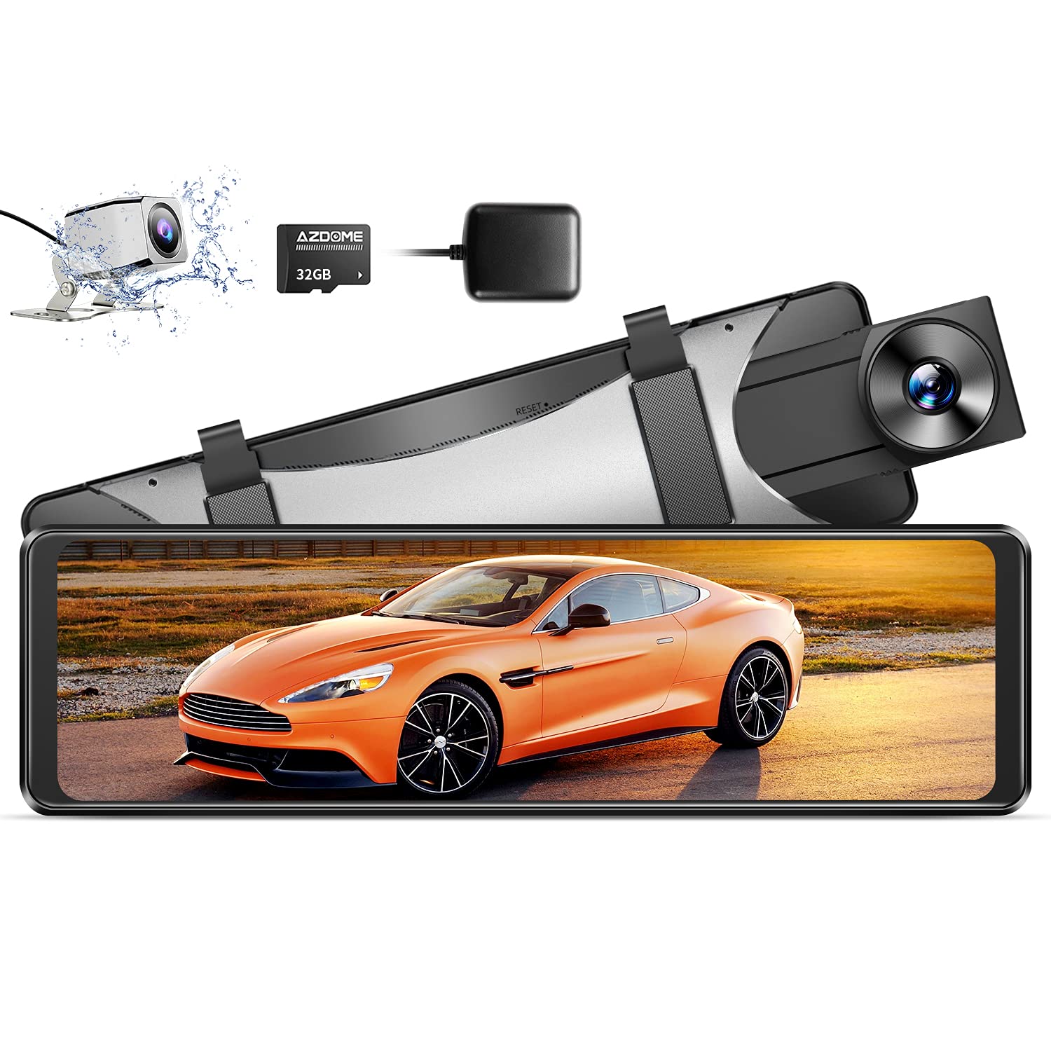 AZDOME 2.5K Mirror Dash Cam, 11" IPS Full Touch Screen Front and Rear View Mirror Camera, 1080P Waterproof Backup Camera, Dual Dash Camera for Cars, Night Vision, Parking Monitor, 32GB Card & GPS