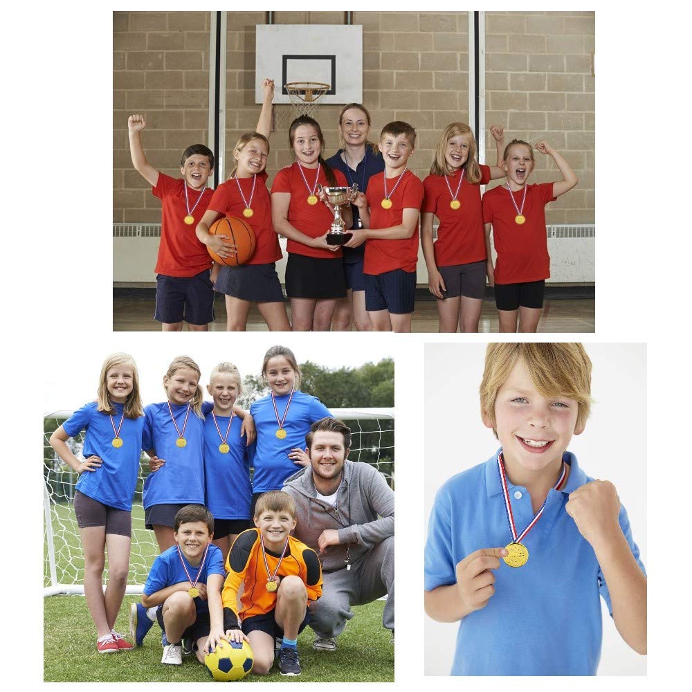 JZK 30 medallas doradas de plástico con cintas, regalos de fiesta y juguetes para niños
