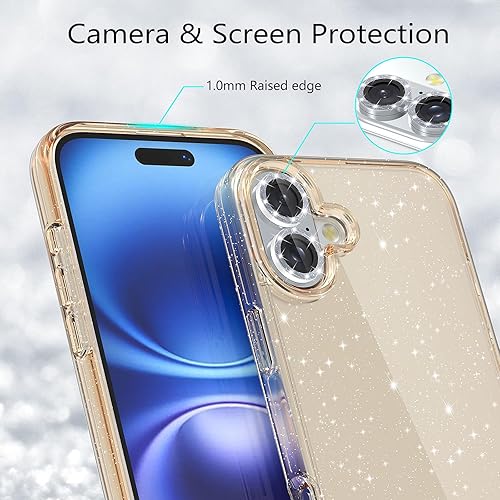 Miniatura 165 de Funda con purpurina diseñada para iPhone 15 Pro Max, con [2 unidades] protector de pantalla y [paquete de 3] protector de lente de cámara brillante