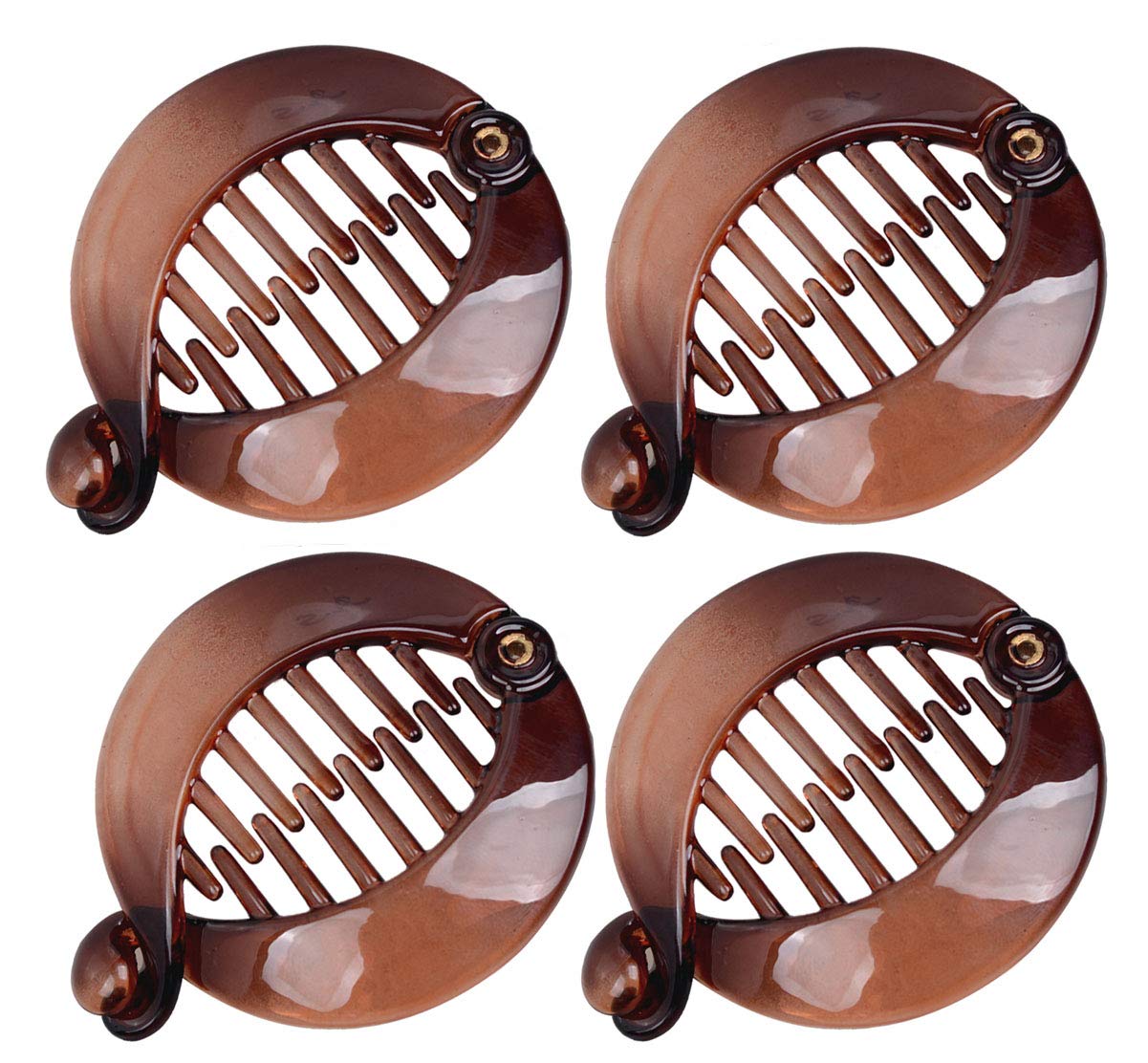 4 PCS Small Round Banana Clips Resin Hair ClipsFashion Interlocking Banana Combs Flat Shark Hair Clincher Hair Accessories for Women Lady (Brown)