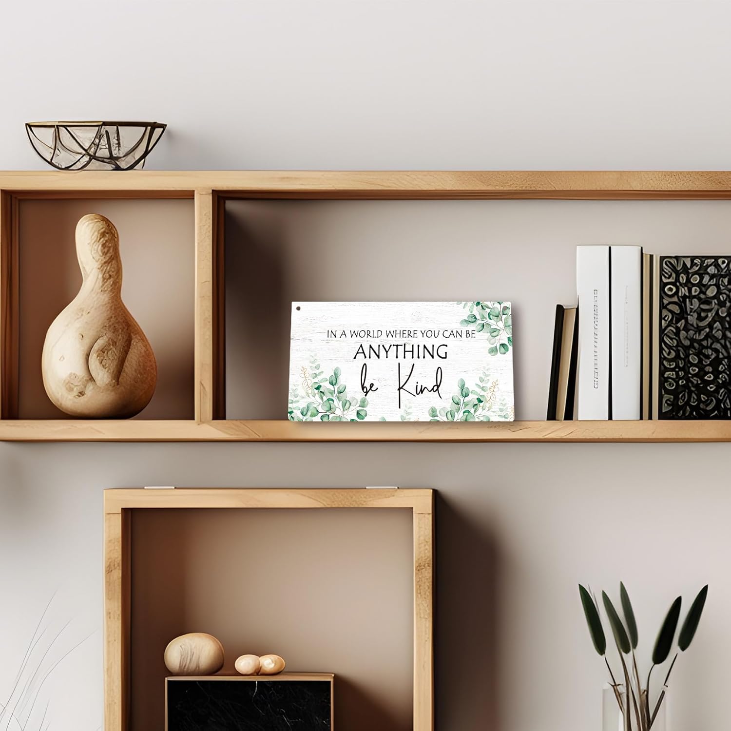 PHAMTE Be Kind Sign, Christian Saying Eucalyptus Leaf Printed Wood Plaque Sign Wall Hanging, Motivational Encouragement Quote Hanging Wall Signs for Classroom Kids Room Nursery Decor 12 x 6 Inches - Image 3