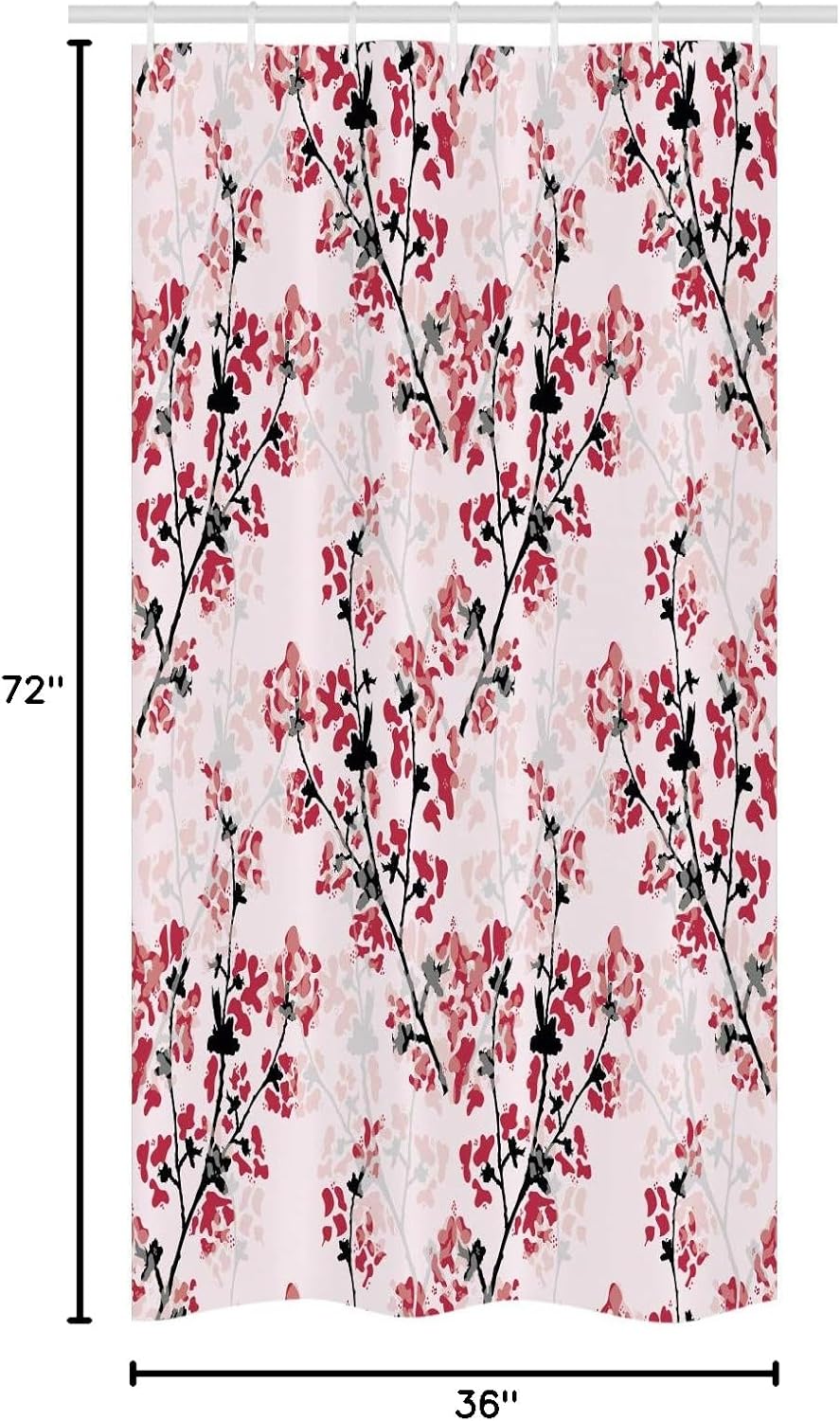 Ambesonne Floral Stall Shower Curtain, Nature Inspired Blush Flowers on Tree Branches Romantic Season Art Design, Fabric Bathroom Decor Set with Hooks, 36" W x 72" L, Rose Ruby Black