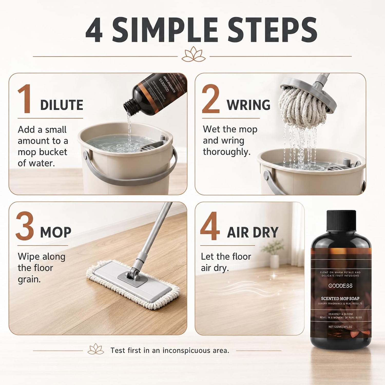 Concentrated Floor Cleaner Solution - All-Purpose Mop Soap for Hardwood, Tile, Laminate - Quick-Drying Streak-Free Formula - Effectively Removes Pet Mess & Grime, Fresh Lemon Scent (4.06 fl oz)