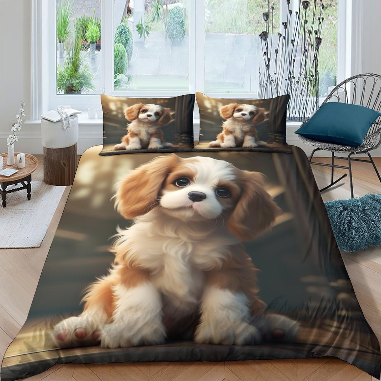 Parure de lit chiens 3D avec housse de couette microfibre 220x240 pour lit adulte et enfant