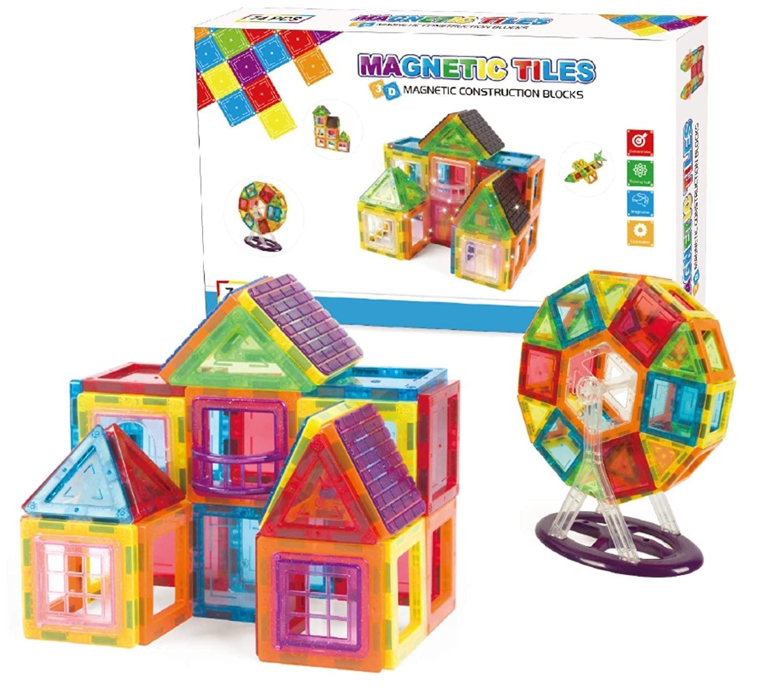 70 Pieces Large Magnetic Tiles & 3D Building Blocks/STEM Learning Toys for Boys & Girls 3 4 5 6 7 8 9 +