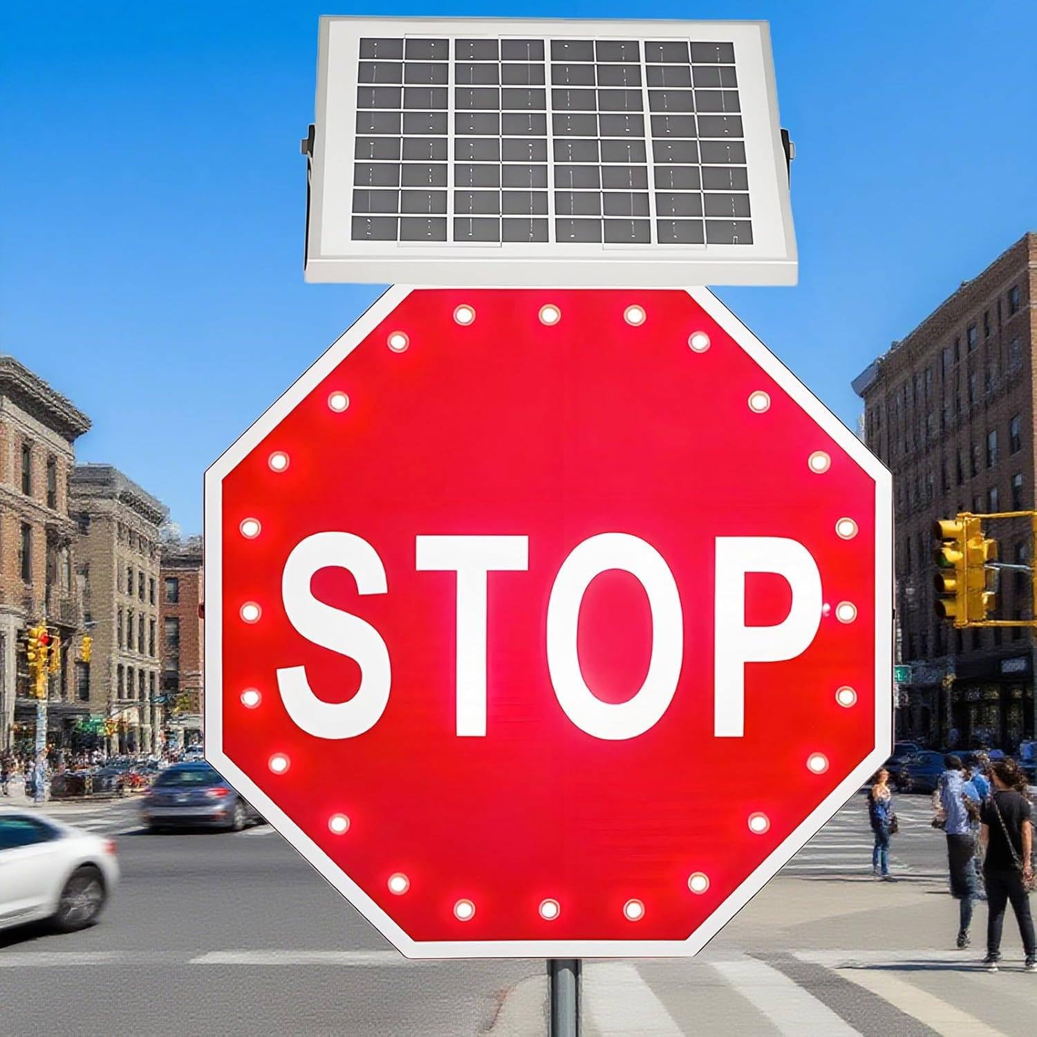 Señal Stop Reflectante Solar con Visibilidad de hasta 760 m | El formato de 60 x 60 cm y la larga distancia de visión ayudan a detectar antes los accesos controlados