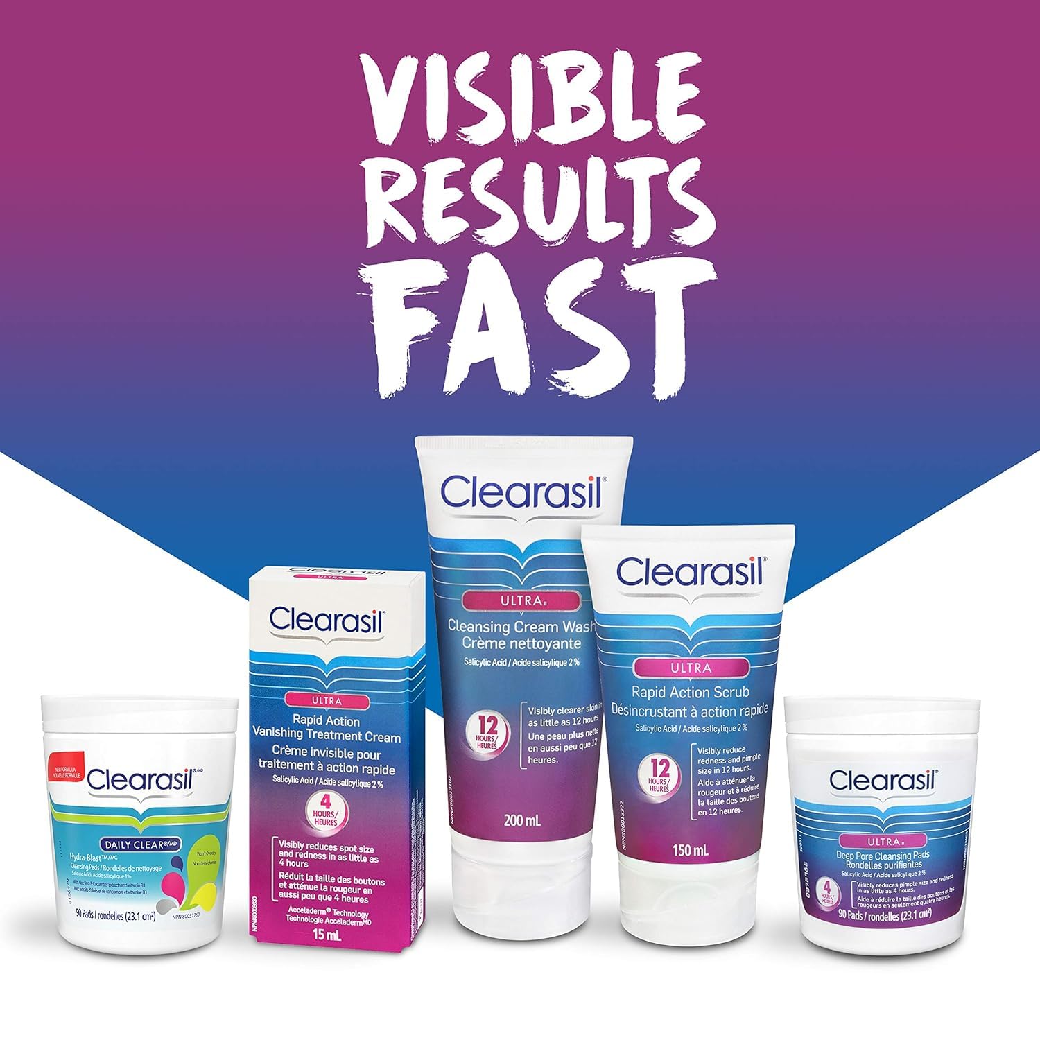 Clearasil Ultra Deep Pore Cleansing Pads, Salicylic Acid Acne Treatment Visibly Reduce Pimple Size and Redness in 4 Hours, 90 Pads (Pack of 3)