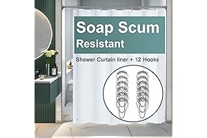 AmazerBath Plastic Shower Curtain Set Featuring Lightweight White Shower Curtain Liner with Practical Metal Hooks