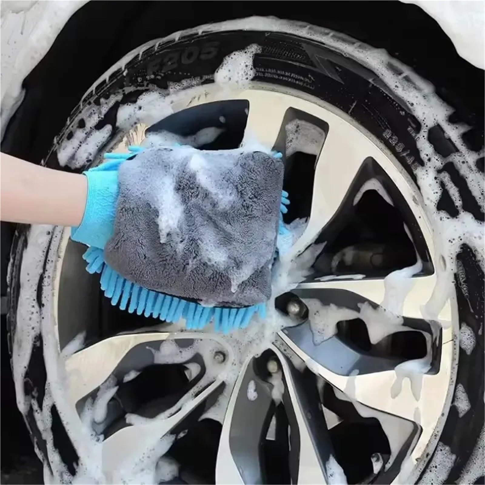 Waschhandschuh Auto Mikrofaser-Autowaschhandschuhe, wasserdichter Handschuh, weiche Netzrückseite, doppelseitiger, Wachs-Detaillierungsbürste, Reinigungswerkzeug(Color 1,5Pcs)