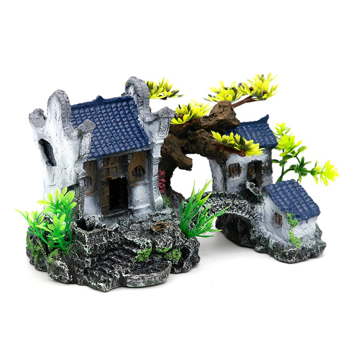 Decorazioni per Le Vasche per Pesci Roccioso per Canottiere Acquario Paesaggistica Paesaggistica in Resina Casa Edificio Ornamenti per Betta Rettile,20 * 9.5 * 15cm