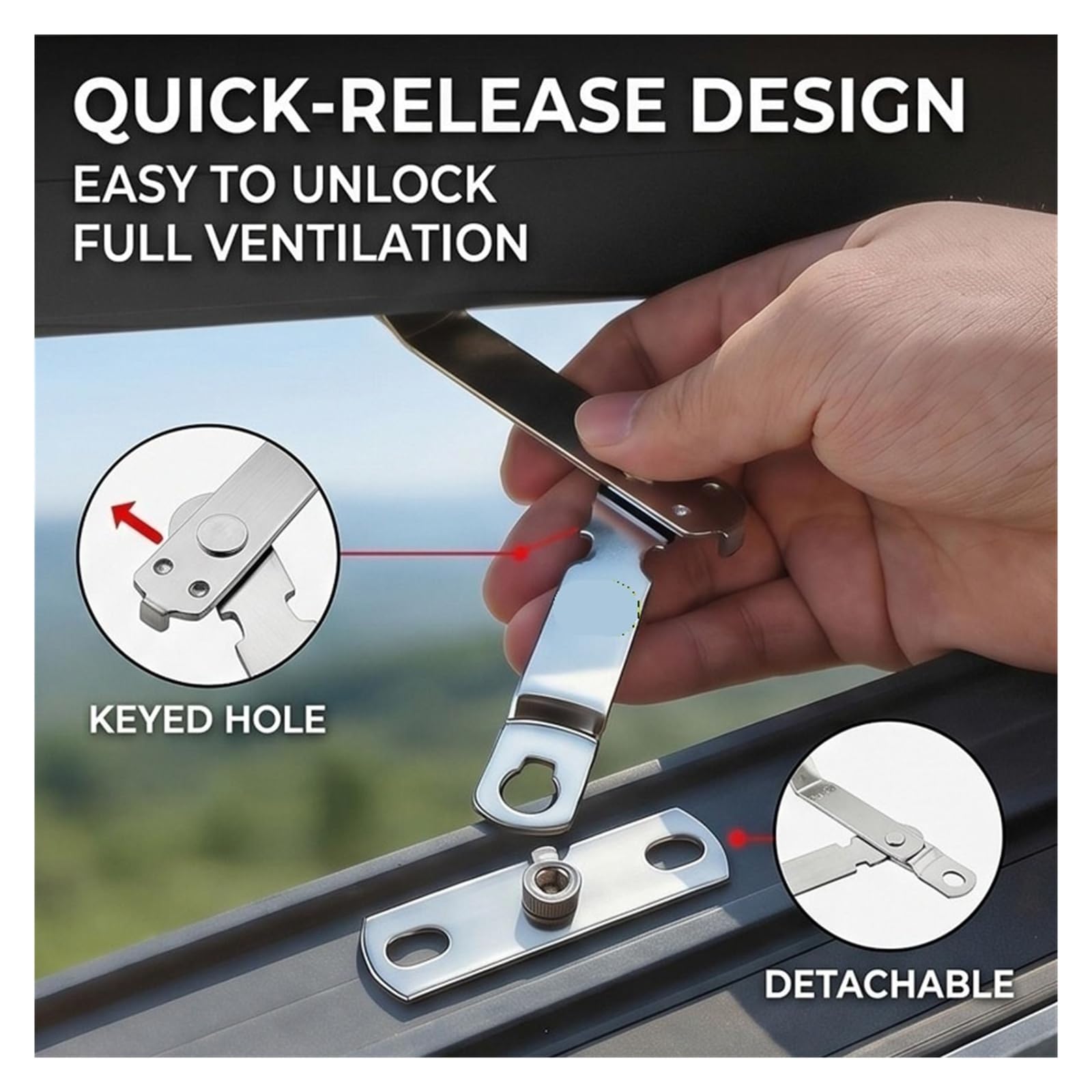 Soporte De Ventana, Limitador Ajustable, Acero Inoxidable, Cerradura