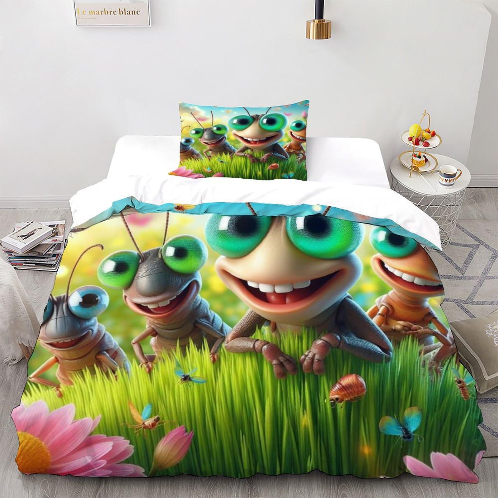 Housse de couette microfibre 135x200 hypoallergénique et douce motif 3D animaux