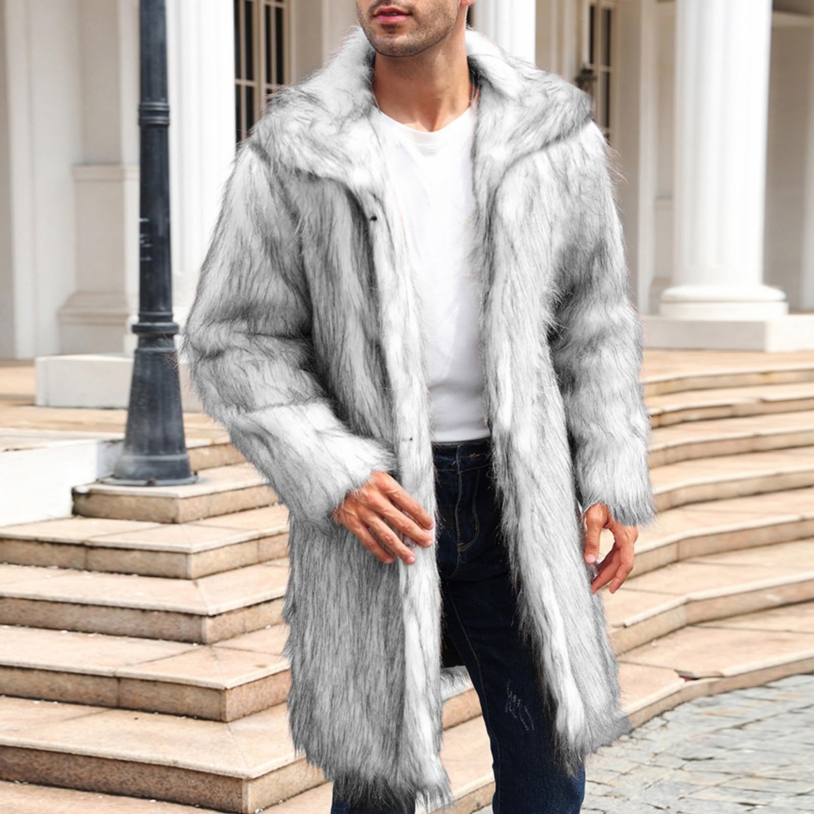 Vestes en fourrure pour homme - Veste en fourrure synthétique - Manteau en fourrure synthétique - Manches longues - Chaud - Veste d'hiver parka - Manteau d'hiver - Revers en fausse fourrure - Cardigan