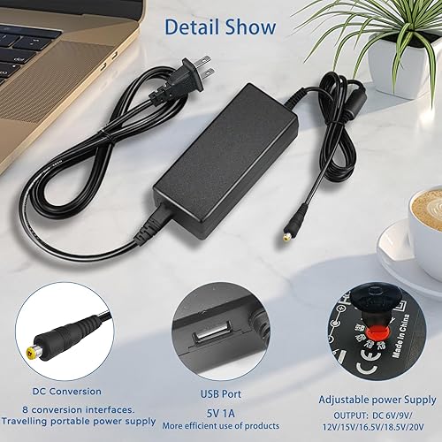 Miniatura 3 de Universal 100V-240V AC a DC Fuente de alimentación de 12 voltios Convertidor de conmutación ajustable con 8 puntas, adaptadores de viaje de 0.217 x