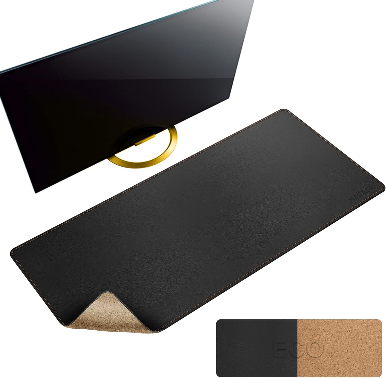 MAIDERN 40” x 16” Cork & Leather Desk Pad, Large XXL Desk