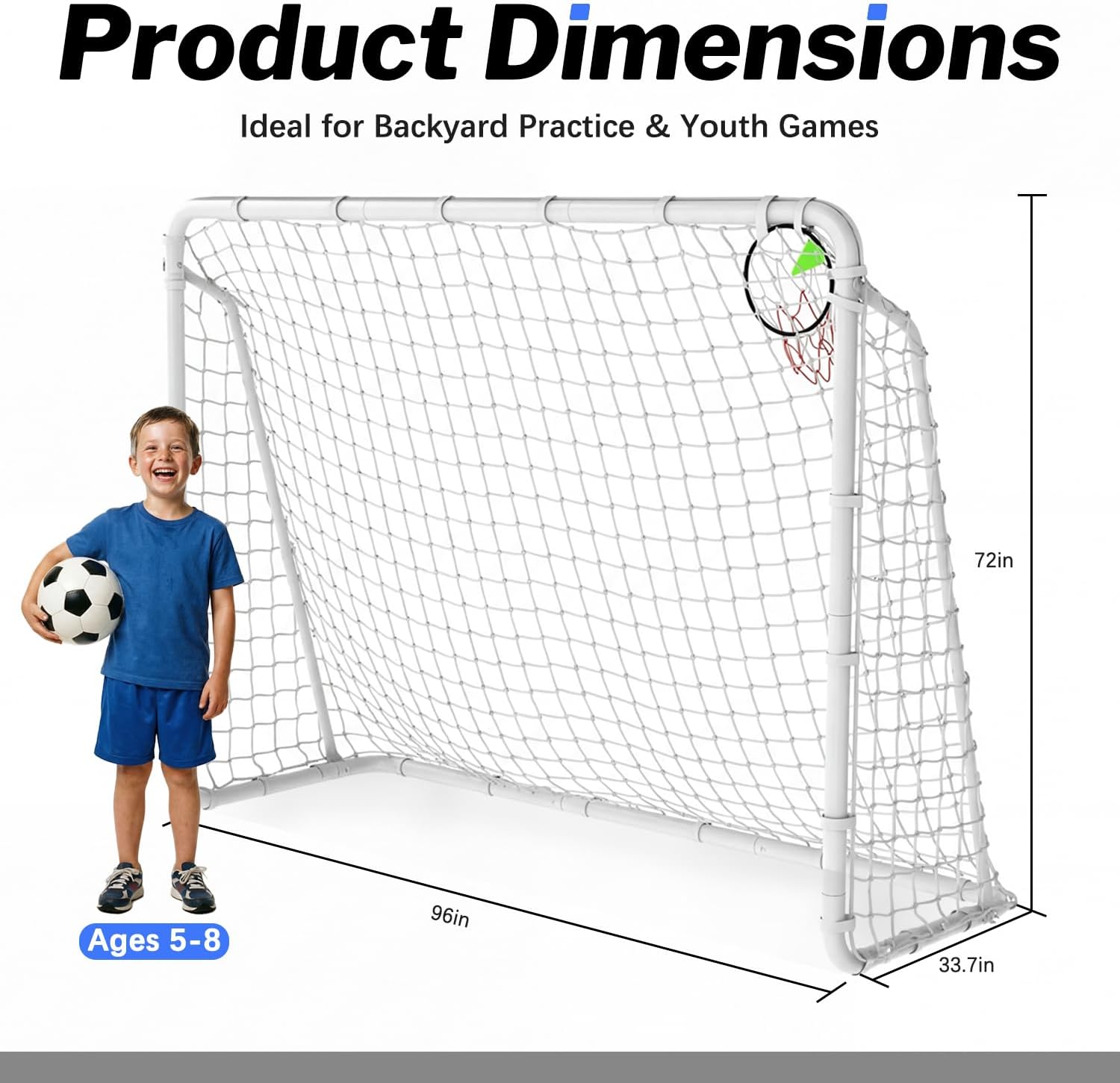Soccer Goal for Backyard, 8x6,12x6,16x7 FT Rust-Proof Reinforced Metal Soccer Goals with PE Soccer Net, Target Net & Training Cones, Outdoor Soccer Net for Kids, Youth Training or Team Games