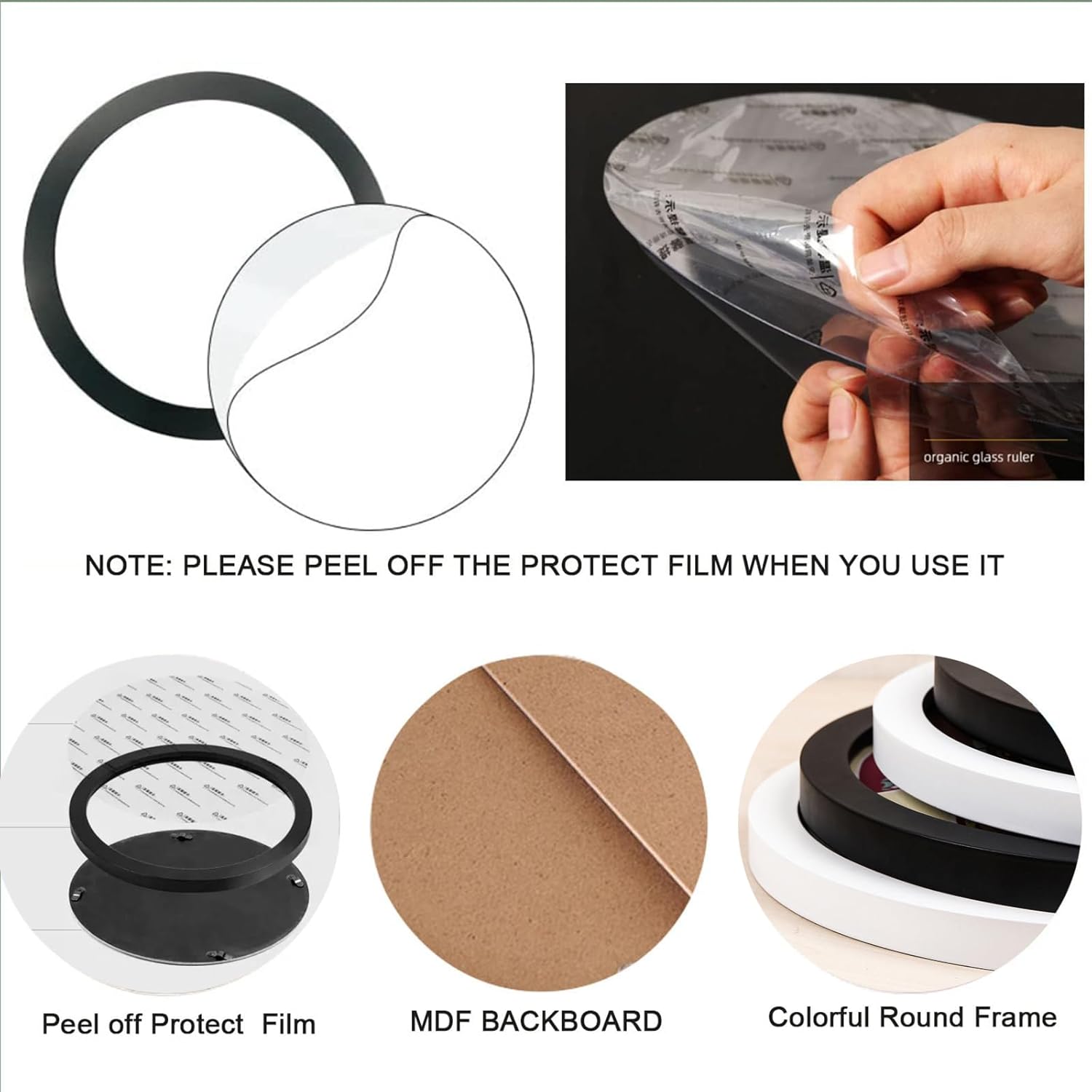 2 Pack Round Photo Frames White Black for Wall Mounting Display or Table Mounting Picture Frame Display Circle Photo Frame for Kitchen Gallery Wedding Round Frame (Black,14x14 inch)