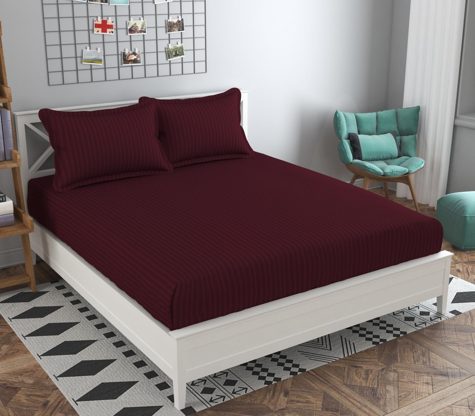 Olive Striped Cotton Bedsheet - Single Bed -22