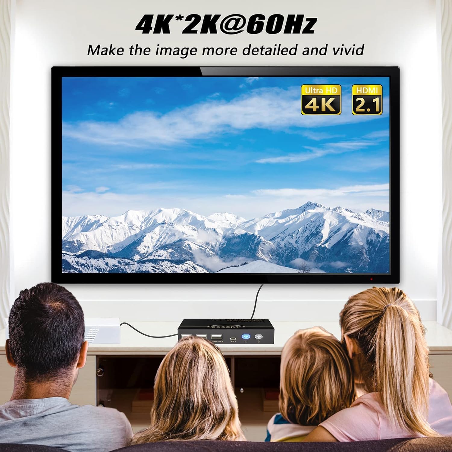 Conmutador KVM HDMI de 2 puertos, UHD 4K @ 60 Hz RGB 4:4:4 USB HDMI KVM Switch para 2 PC Share One Monitor Teclado Ratón Impresora Escáner, con cables HDMI y cable USB
