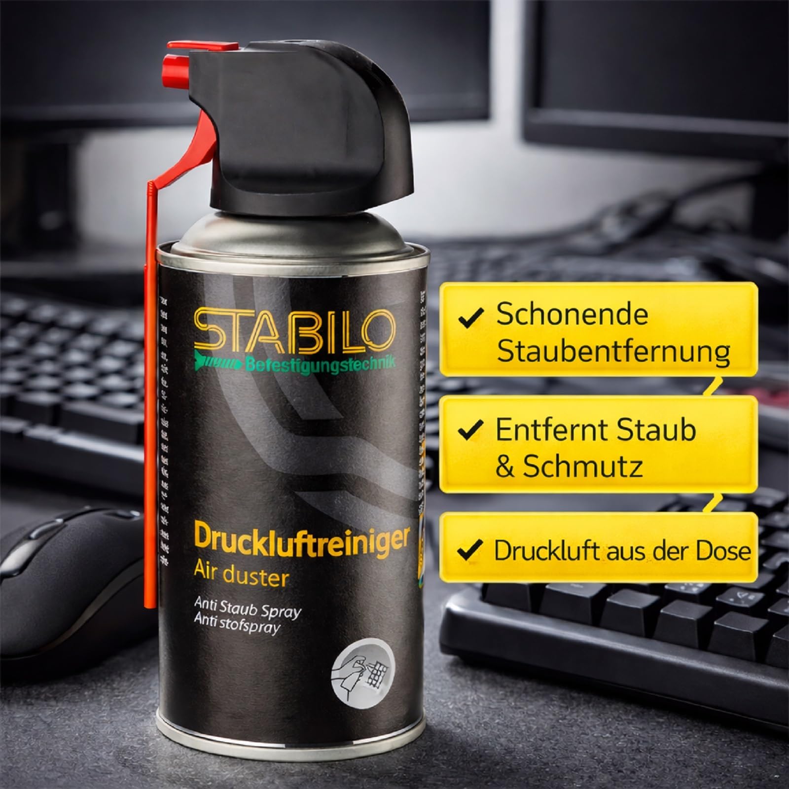 6x Druckluftreiniger Spray 400ml | Druckluftspray, Luftreiniger mit 10cm Sprühverlängerung | 6 Stück