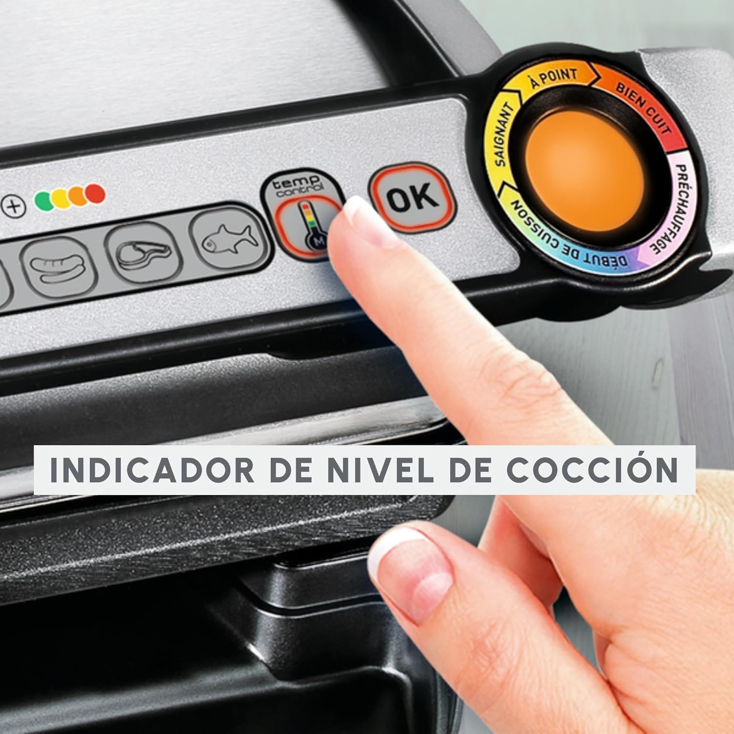 Moulinex OptiGrill+ Parrilla Eléctrica de Interior, Tecnología Patentada con Indicador de Cocción por Medición de Grosor, 6 Programas Automáticos, Piezas Aptas para Lavavajillas, GI712D10