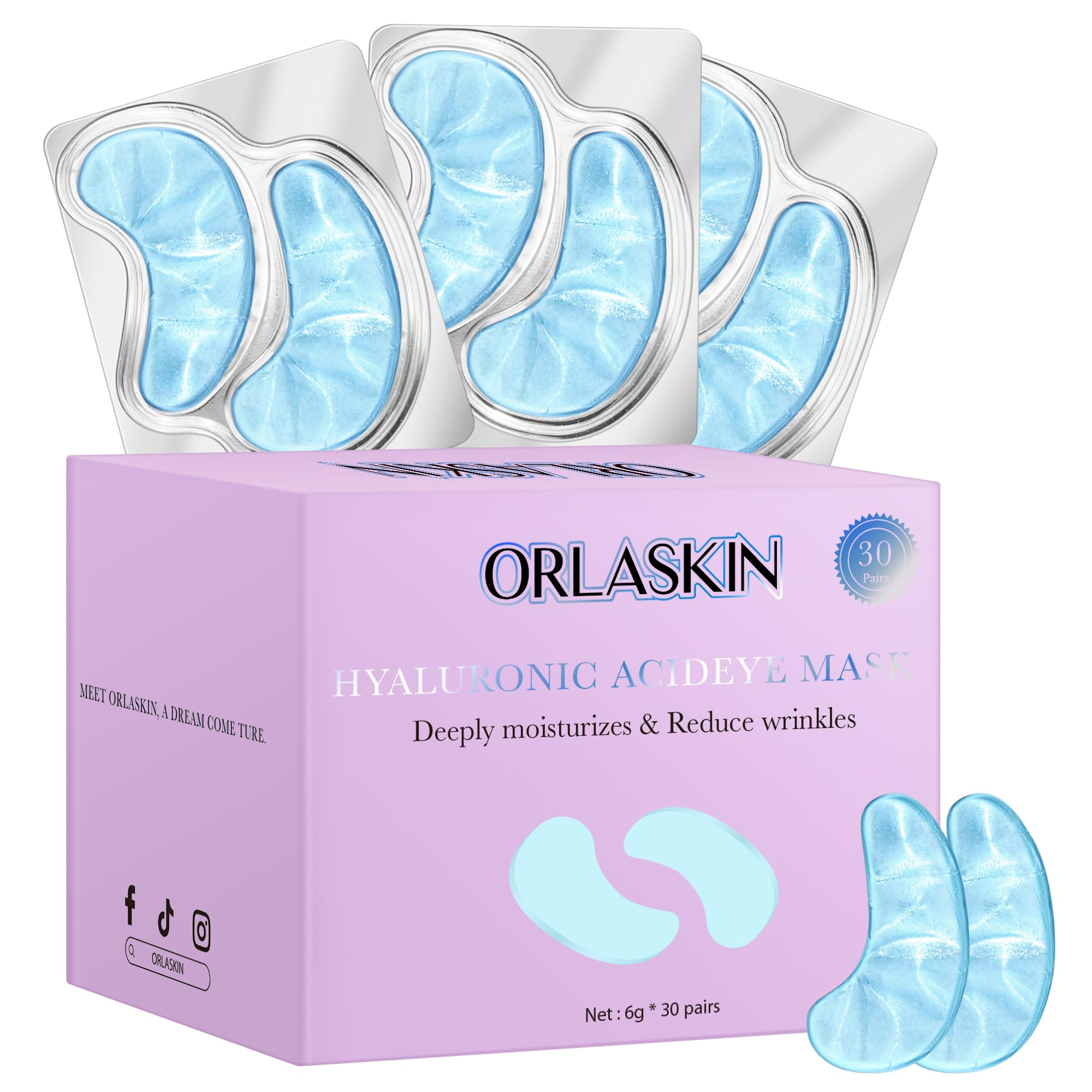 ORLASKIN Under Eye Patches,30 Pairs Eye Mask Skin care for Dark Circles, Puffy Eyes, Undereye Bags,Wrinkles,Hyaluronic Acid Eye Treatment Skin Care