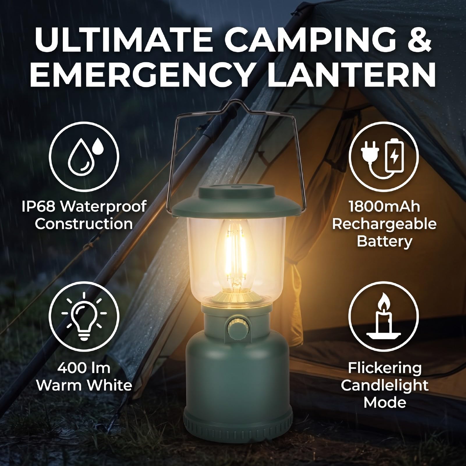 Lanterna da Campeggio a LED, Portatile Vintage Appesa, 400LM
